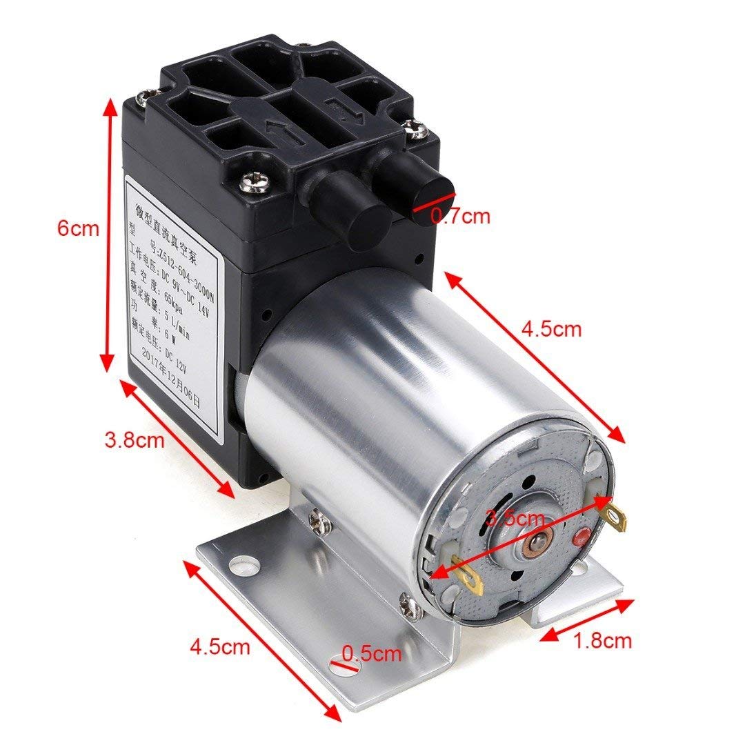 12V DC Electric Vacuum Pump - 5L/Min Air Flow, Compact Air Compressor for Automotive, HVAC & DIY Projects | Ideal for Brake Bleeding, AC Repair & Scientific Labs