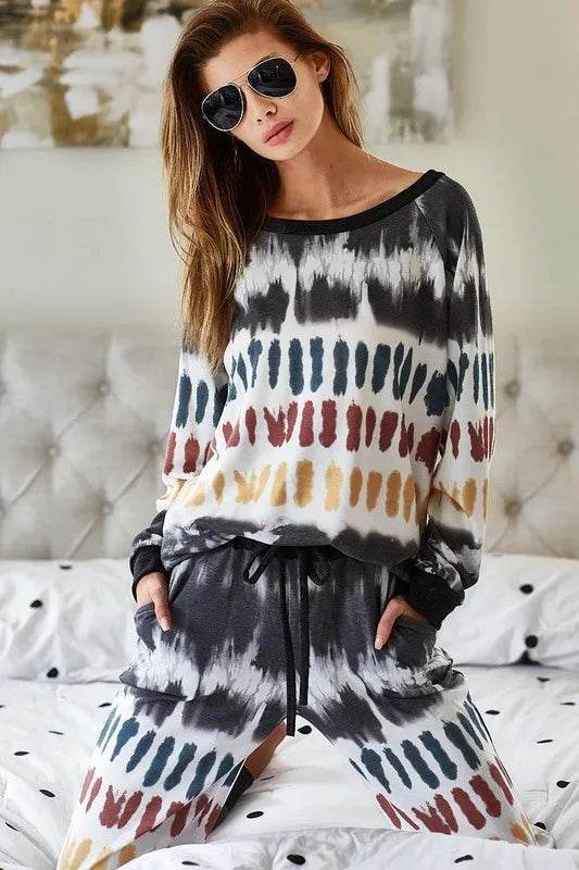 BiBi Tie Dye Print French Terry Top - Trendy Women's Casual Short Sleeve T-Shirt for Summer Outfits, Beach Wear & Lounge