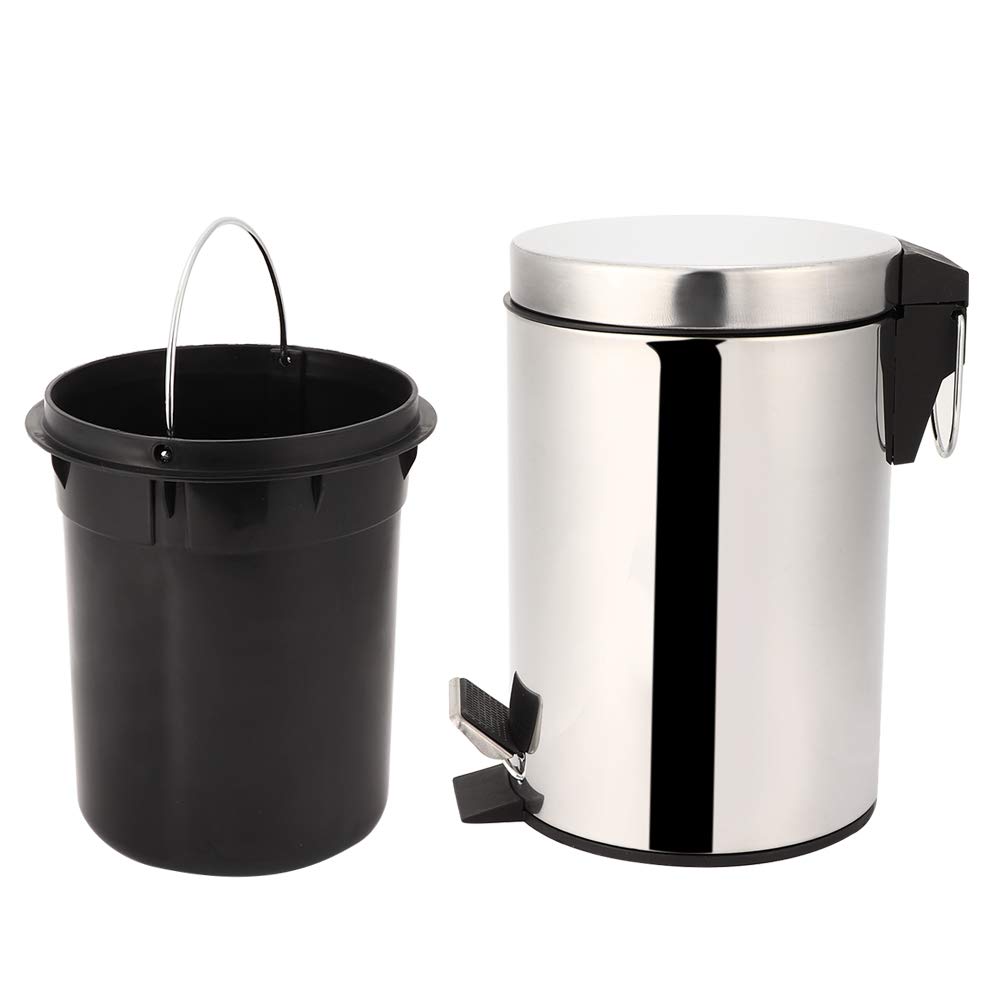 Hapivida 3L Stainless Steel Step Pedal Trash Can - Brushed Metal Kitchen Garbage Bin with Non-Slip Base, Durable Household Waste Bin for Home, Office & Bathroom (Silver) | Space-Saving & Odor-Controlling Design