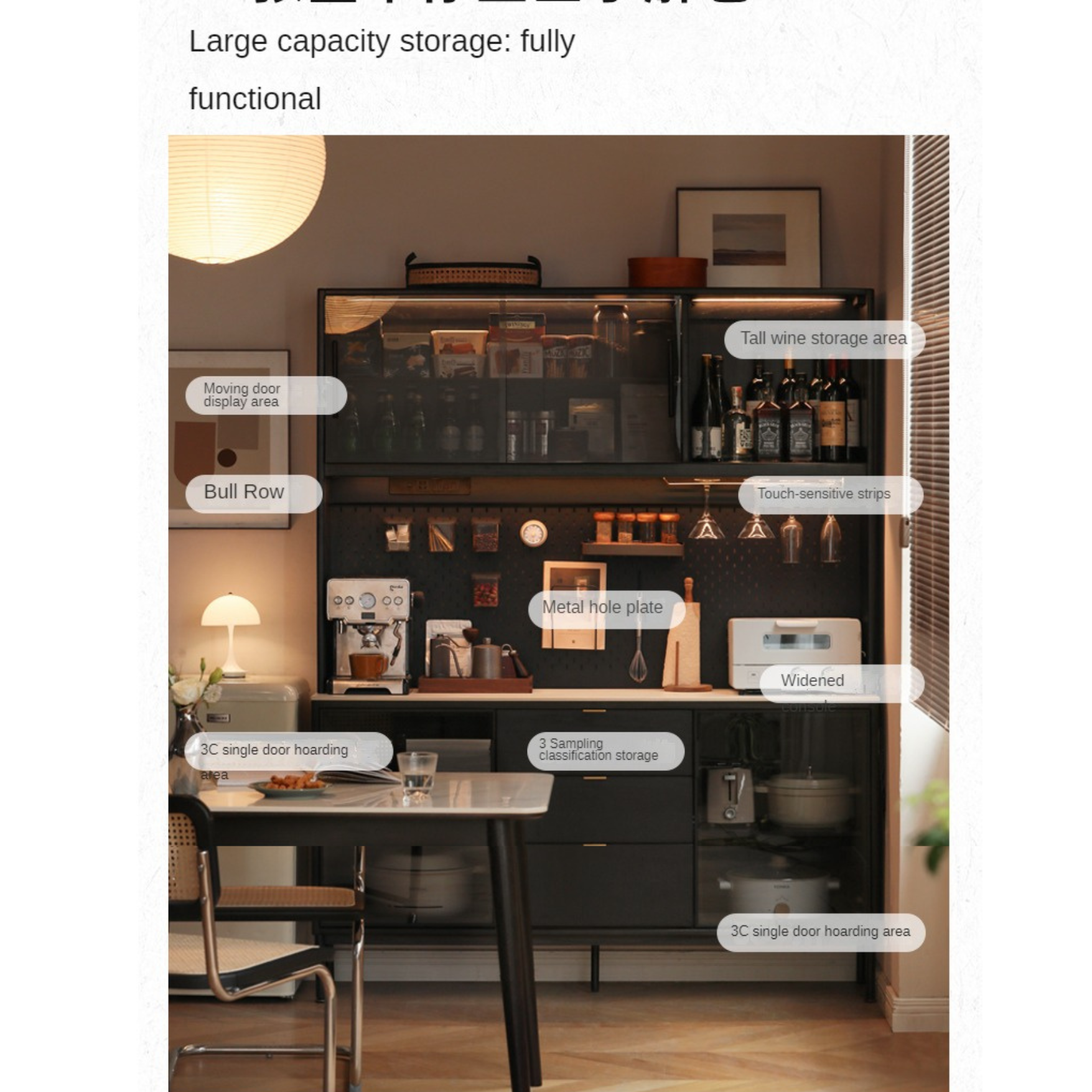Premium Oak Solid Wood Sideboard with Slate Top - Rustic Dining Room Buffet & Storage Cabinet for Home Decor