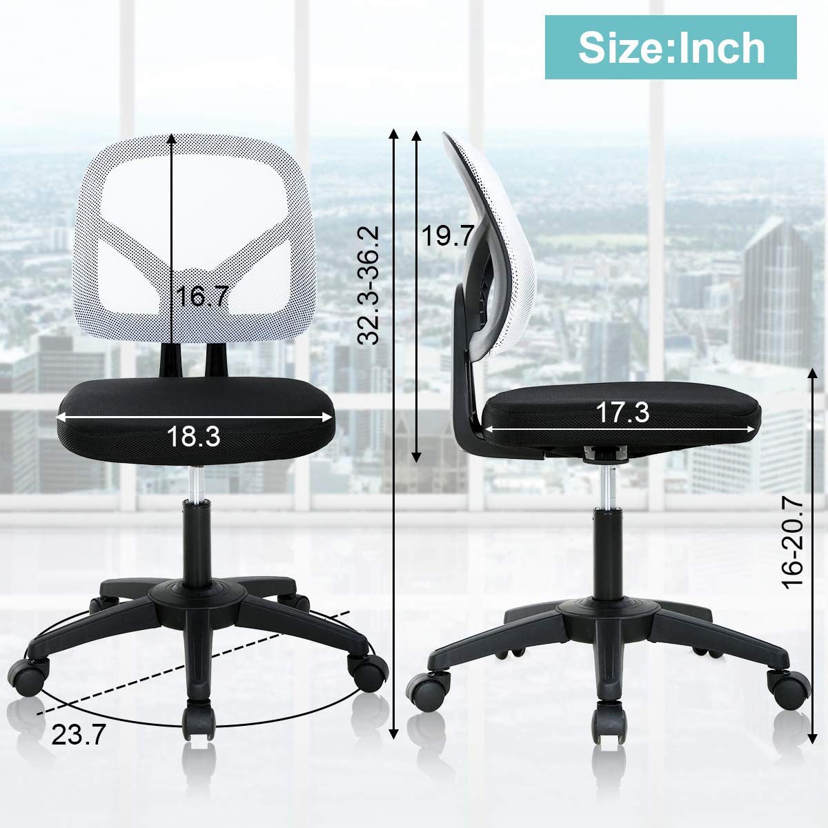 Ergonomic Mesh Office Chair with Lumbar Support - Adjustable Height, Armless Swivel Rolling Task Chair for Women & Men - Perfect for Home Office, Computer Desk, Gaming & Workspace (White)