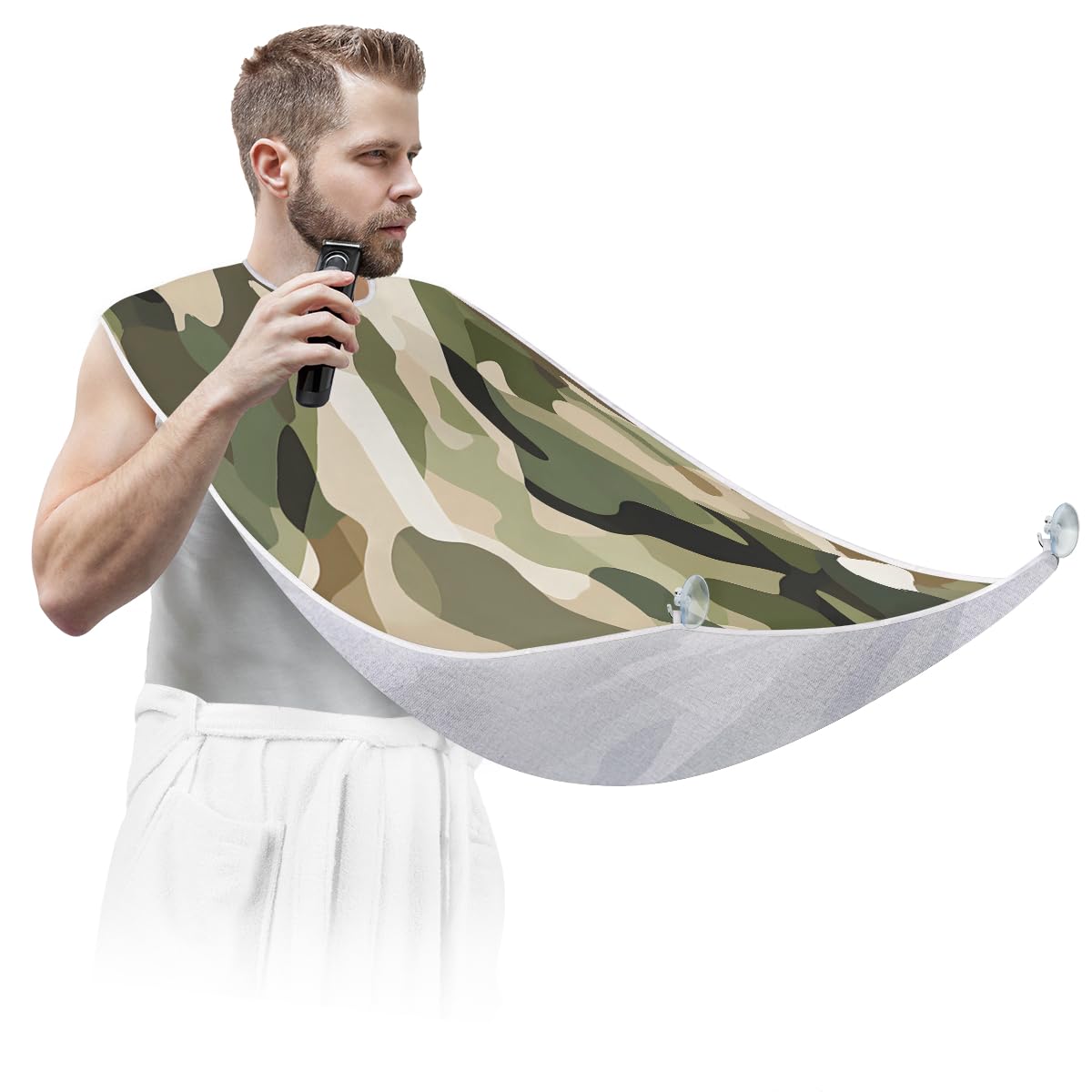 Men's Camouflage Beard Shaving Bib - Waterproof Hair Dye Apron for Barbers & Stylists - Sink Hair Catcher for Beard Trimming & Makeup - Perfect Salon & Home Grooming Accessory