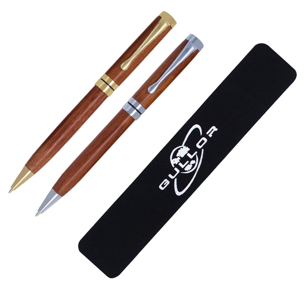 Gullor 2-Pack Handcrafted Wooden Retractable Ballpoint Pens - Premium Writing Gift for Office, School & Business Professionals