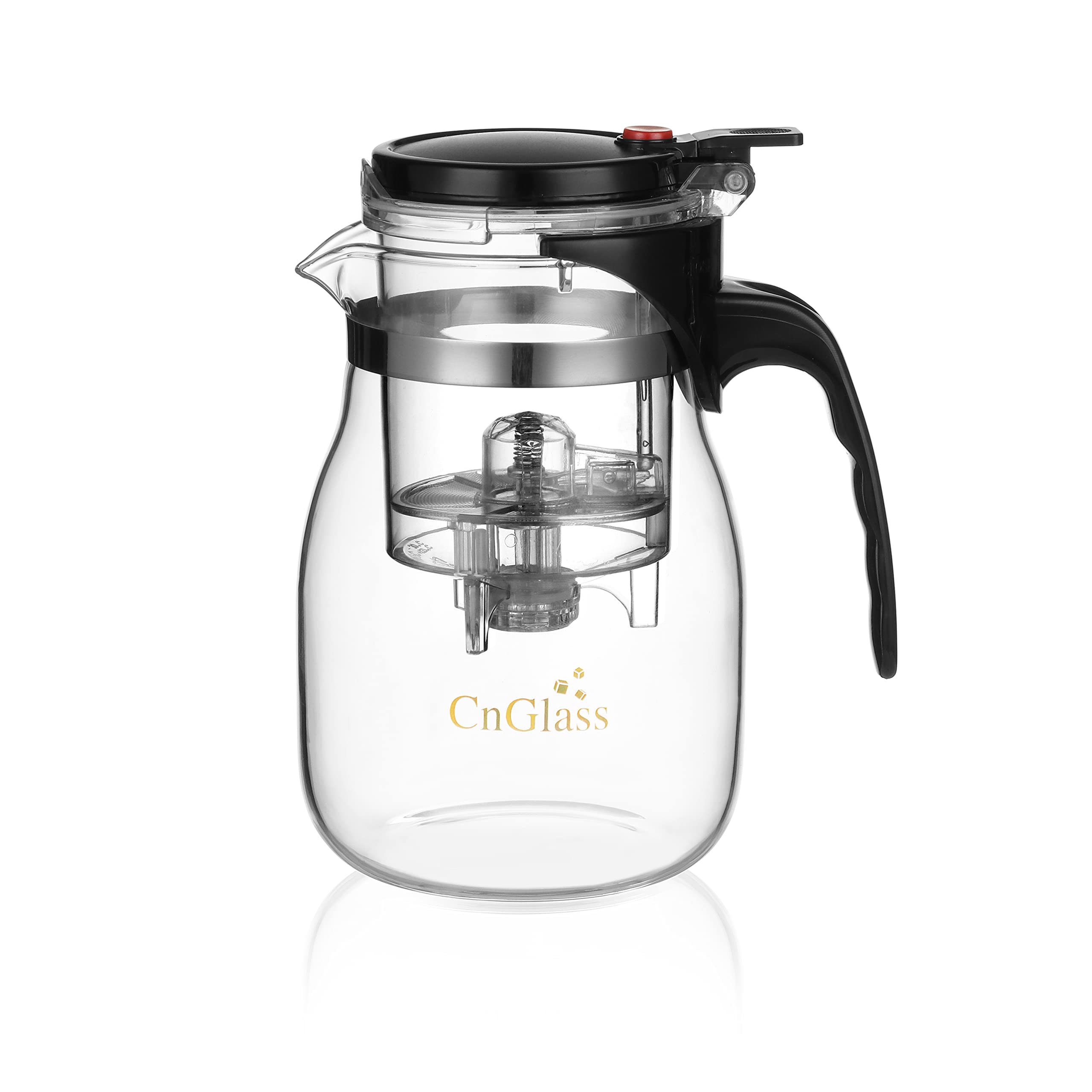 Premium Clear Glass Teapot with Removable Infuser - 25oz Loose Leaf & Blooming Tea Maker - One-Touch Filter Button - Perfect for Home, Office & Tea Ceremonies