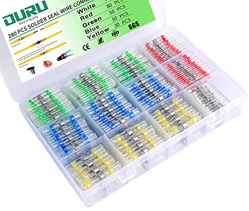 280PCS Marine Grade Heat Shrink Solder Seal Wire Connectors - Waterproof Insulated Butt Splice Connectors for Automotive, Boat & Electrical Wiring Repairs