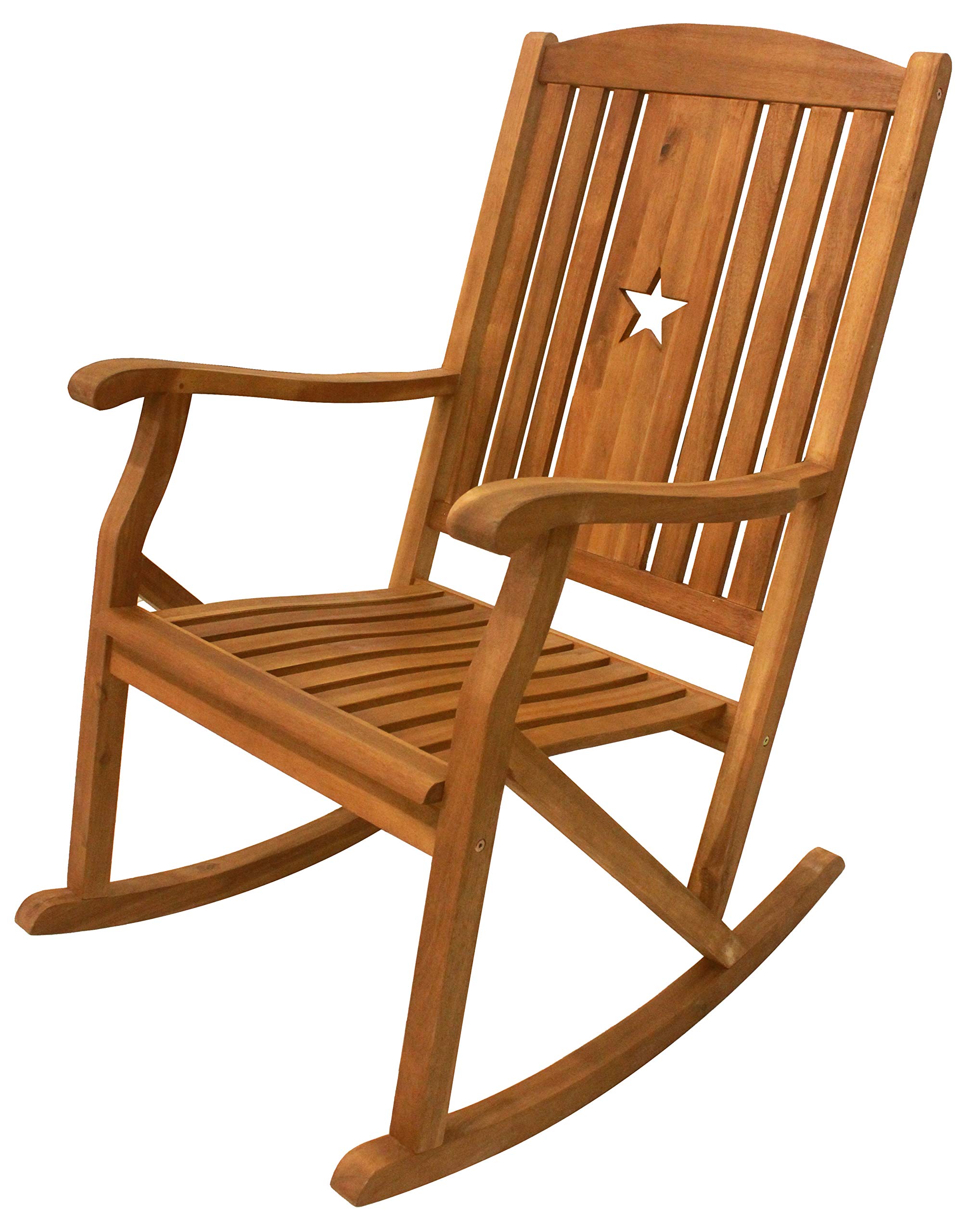 Leigh Country Sequoia Series Adult Rocking Chair with Star Cutout - Brown Wooden Rocker for Living Room, Nursery & Porch Relaxation