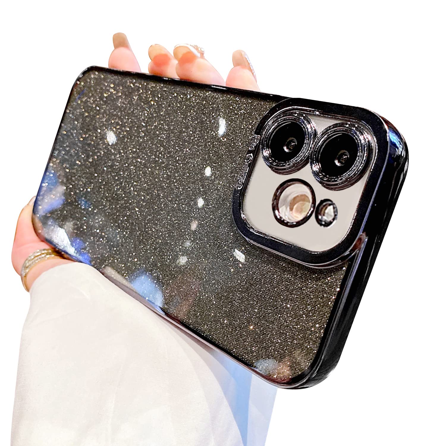 Fycyko Glitter Plating Luxury Clear Case for iPhone 11 - Soft TPU Shockproof Cover with Camera Protection (Black, 6.1