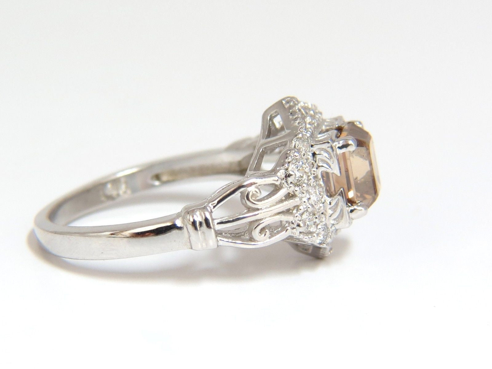 1.39ct Natural Fancy Brown Emerald Cut Diamond Ring VS2 Clarity - Victorian Deco Style for Engagement, Wedding & Anniversary Gifts