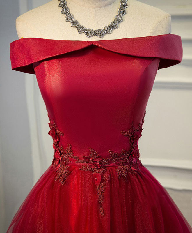 Elegant Burgundy Lace Tulle Long Prom Dress | Off Shoulder Evening Gown for Women | Perfect for Homecoming, Formal Dances & Special Occasions