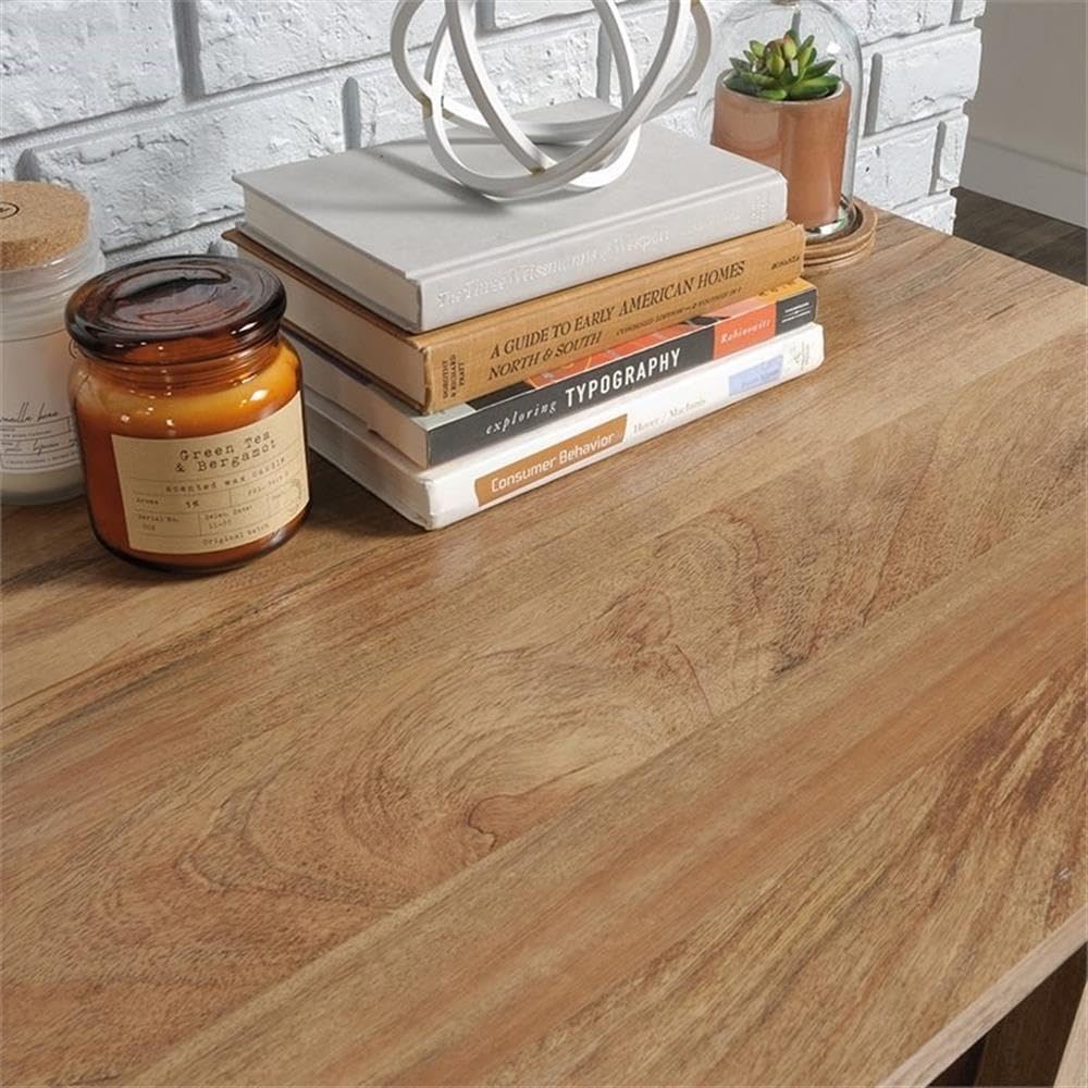 Pemberly Row Coastal Engineered Wood Computer Desk in Sindoori Mango/Brown - Modern Home Office Desk for Small Spaces, Remote Work & Study - Durable Writing Table with Storage Shelf