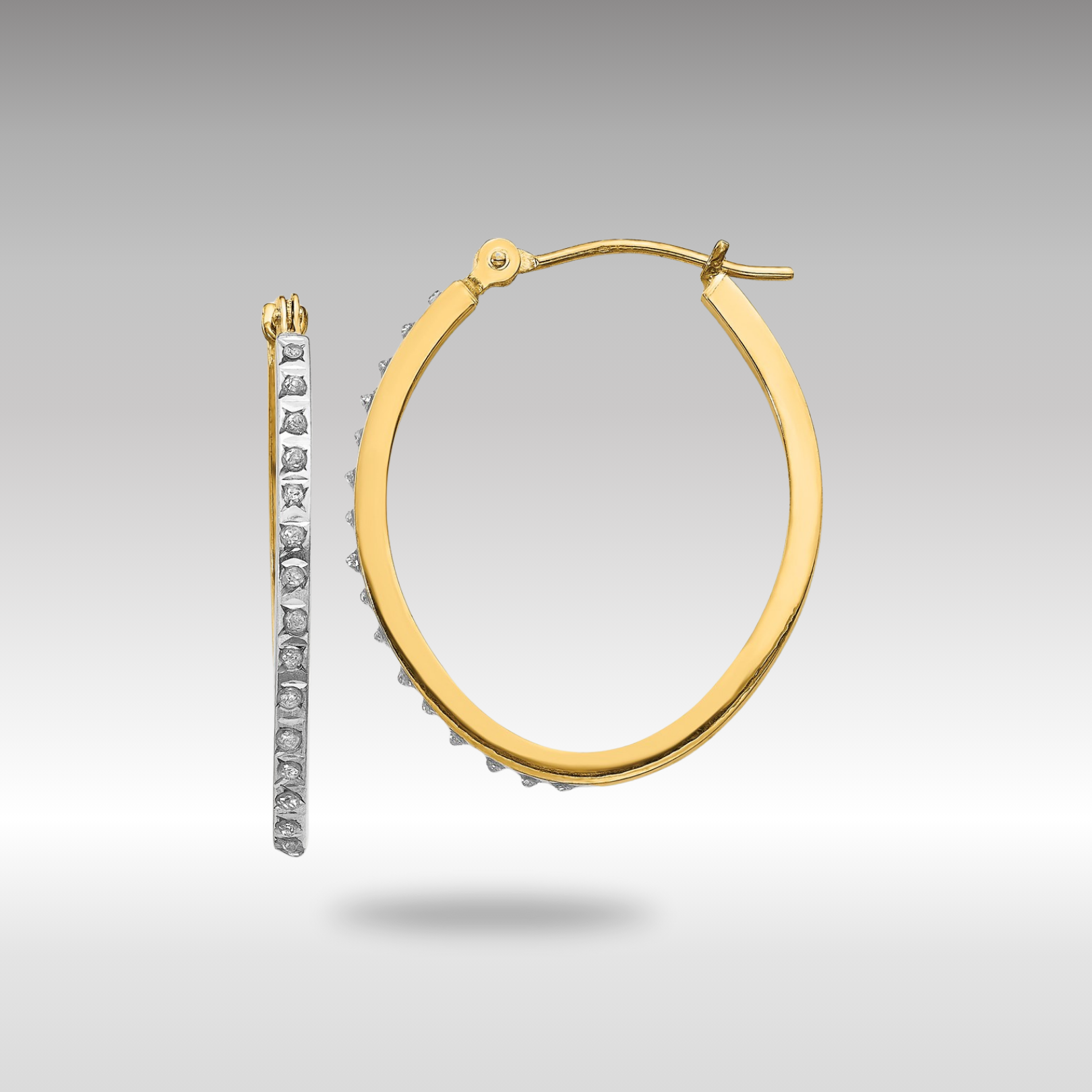 Gold Diamond Oval Hinged Hoop Earrings DF124 - Elegant Dangle Earrings for Women, Perfect for Parties, Weddings & Special Occasions