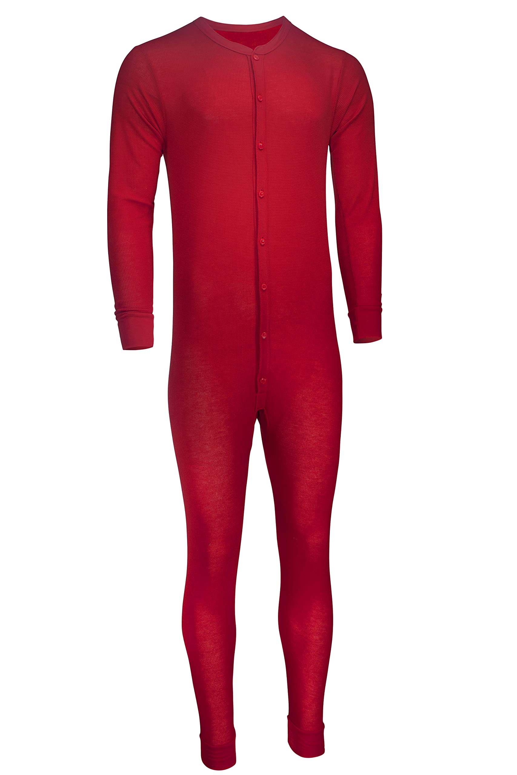 Men's Waffle-Knit Thermal Union Suit - Red & Green Holiday Pajamas (S-5XL) | Warm Winter Underwear for Christmas, Loungewear & Sleepwear