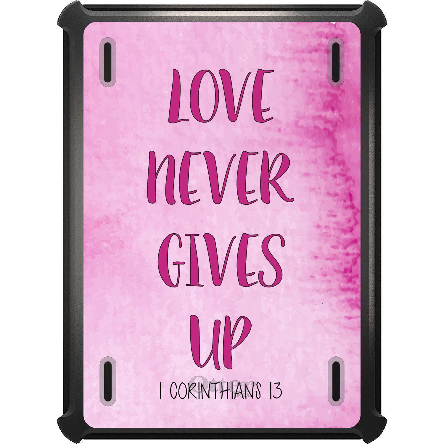 DistinctInk iPad Mini 5 Case (5th Generation 2019) - Black Replacement Cover Compatible with OtterBox Defender with Stand - 1 Corinthians 13 Christian Bible Verse - Perfect for Church, Bible Study & Daily Faith Inspiration