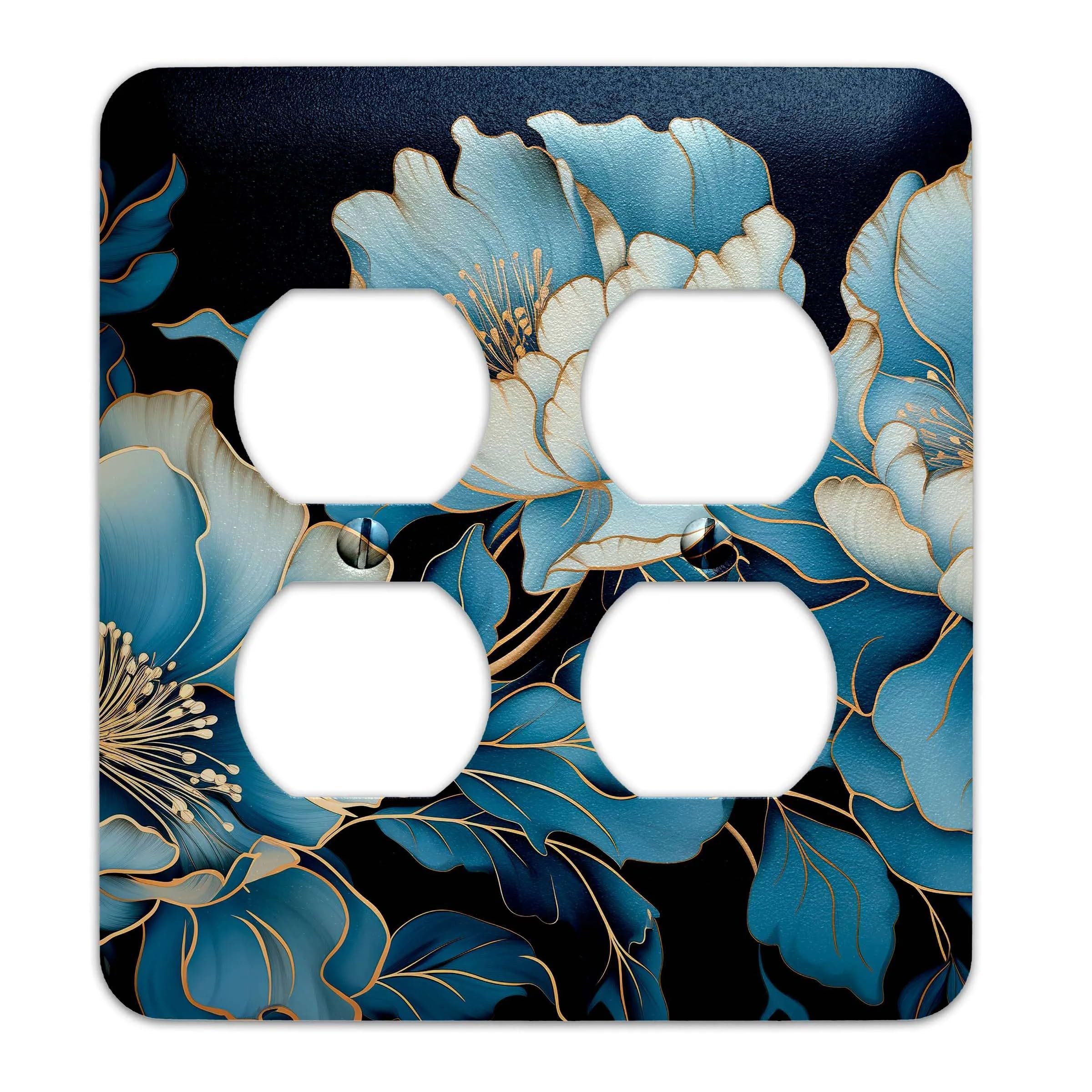 Blue Floral with Gold Accents Metal Light Switch Plate Cover - Decorative Single Rocker Wall Plate - Various Sizes Available #4762 - Perfect for Bedroom, Living Room & Home Decor