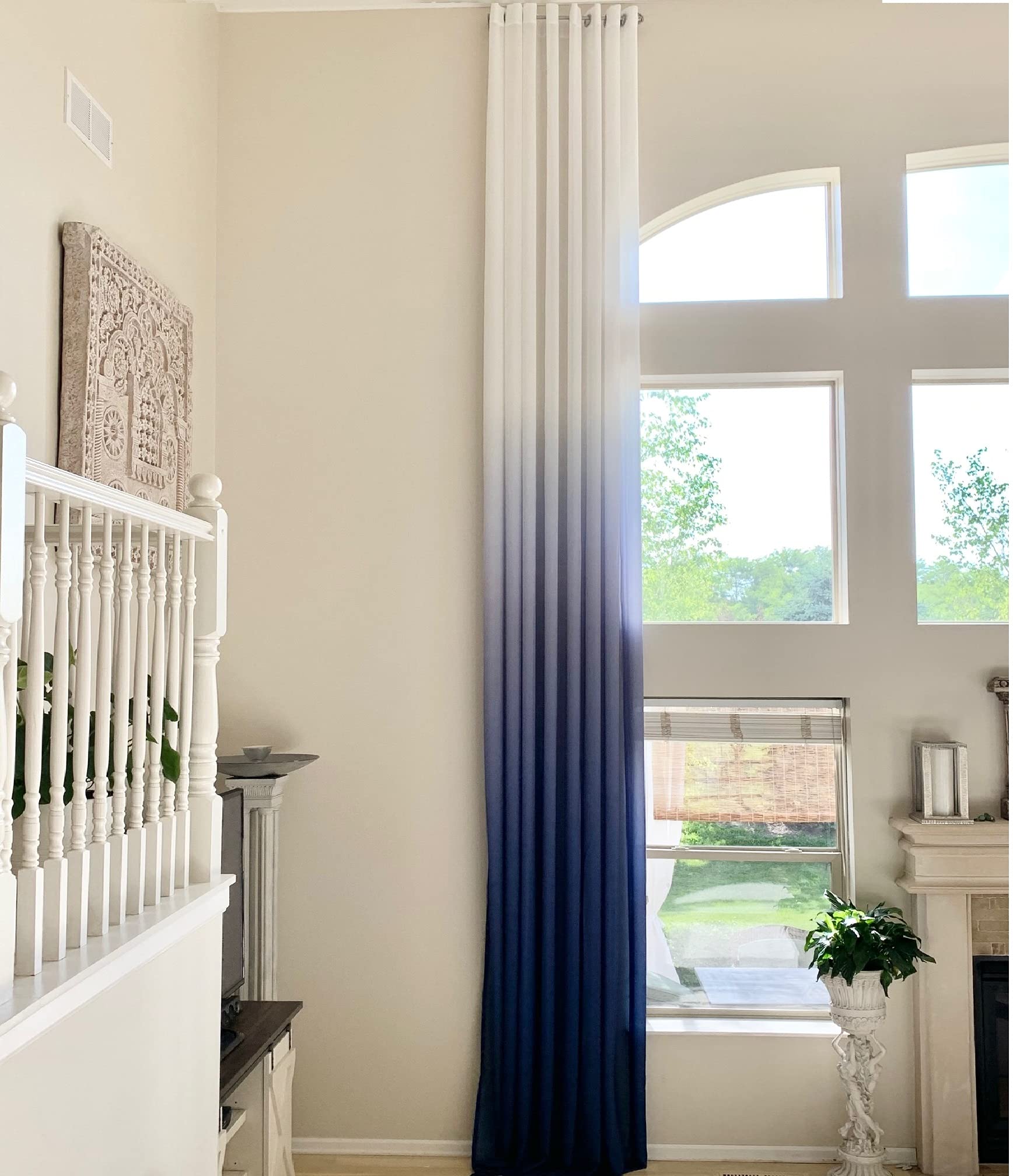 Ikiriska Ombre Sheer Curtains Extra Long 10-20 ft. (White/Navy, Custom Length 50