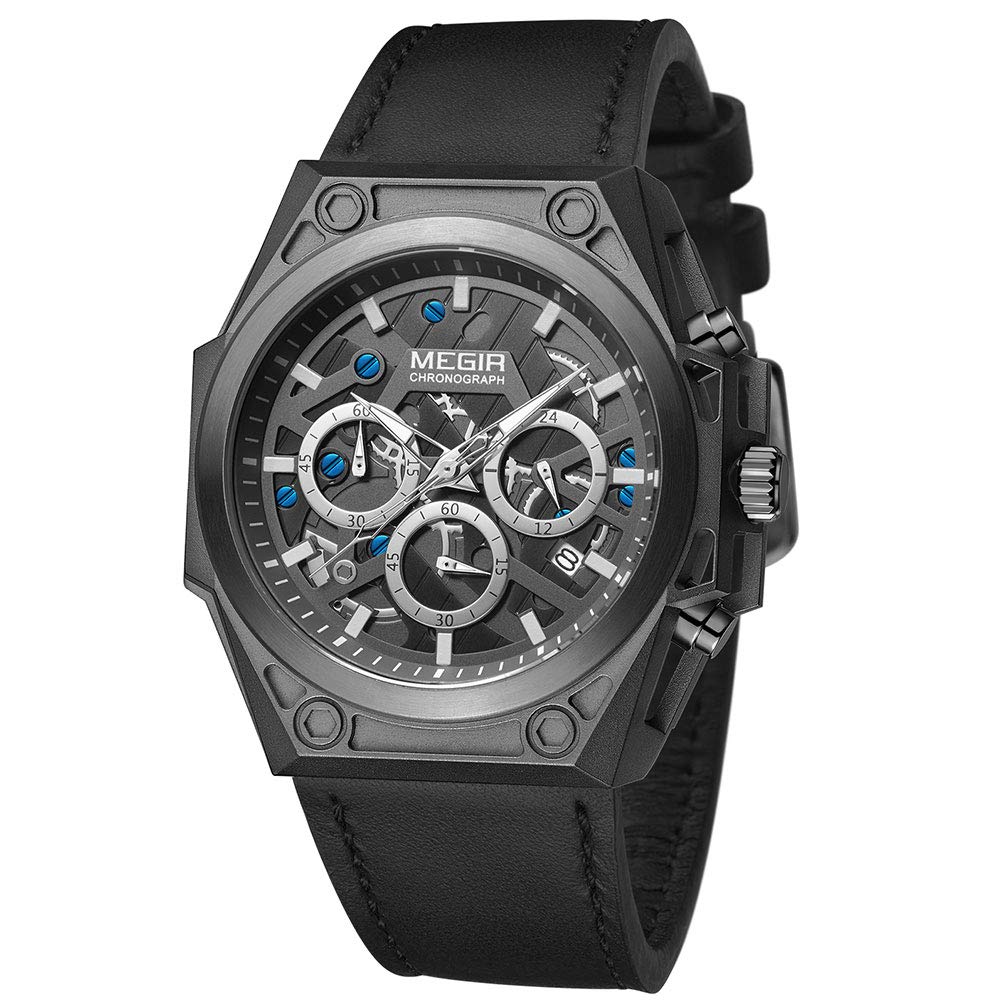 MEGIR Men's Fashion Chronograph Quartz Watch - Stainless Steel Waterproof Sports Wristwatch with Luminous Hands - Perfect for Business, Casual & Outdoor Activities