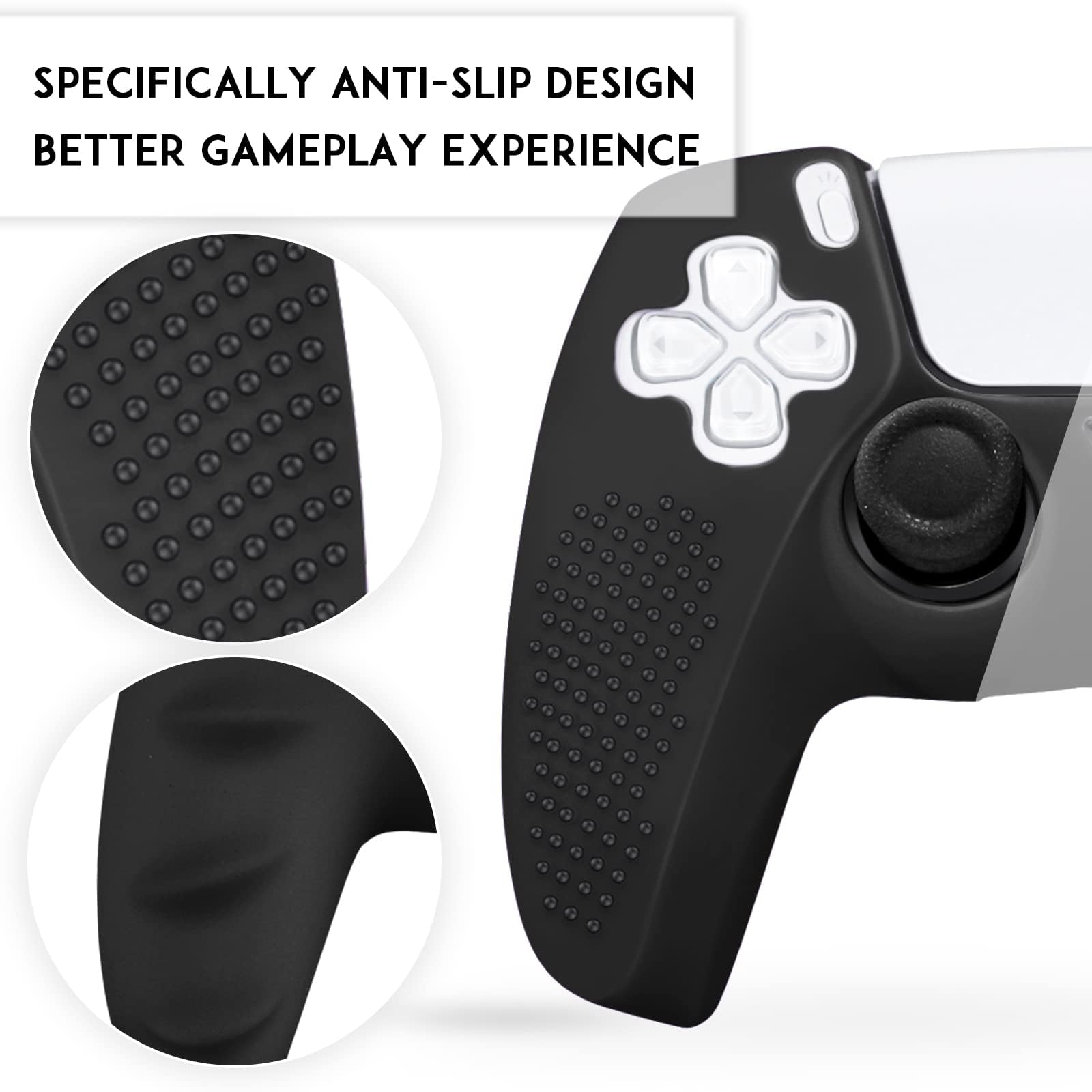 SIKEMAY 2Pcs Anti-Slip Silicone PS5 Controller Cover with 8 Grips - Protective Skin Case for PlayStation 5 Controller (Black) | Perfect for Gaming, Long Sessions & Enhanced Grip Comfort