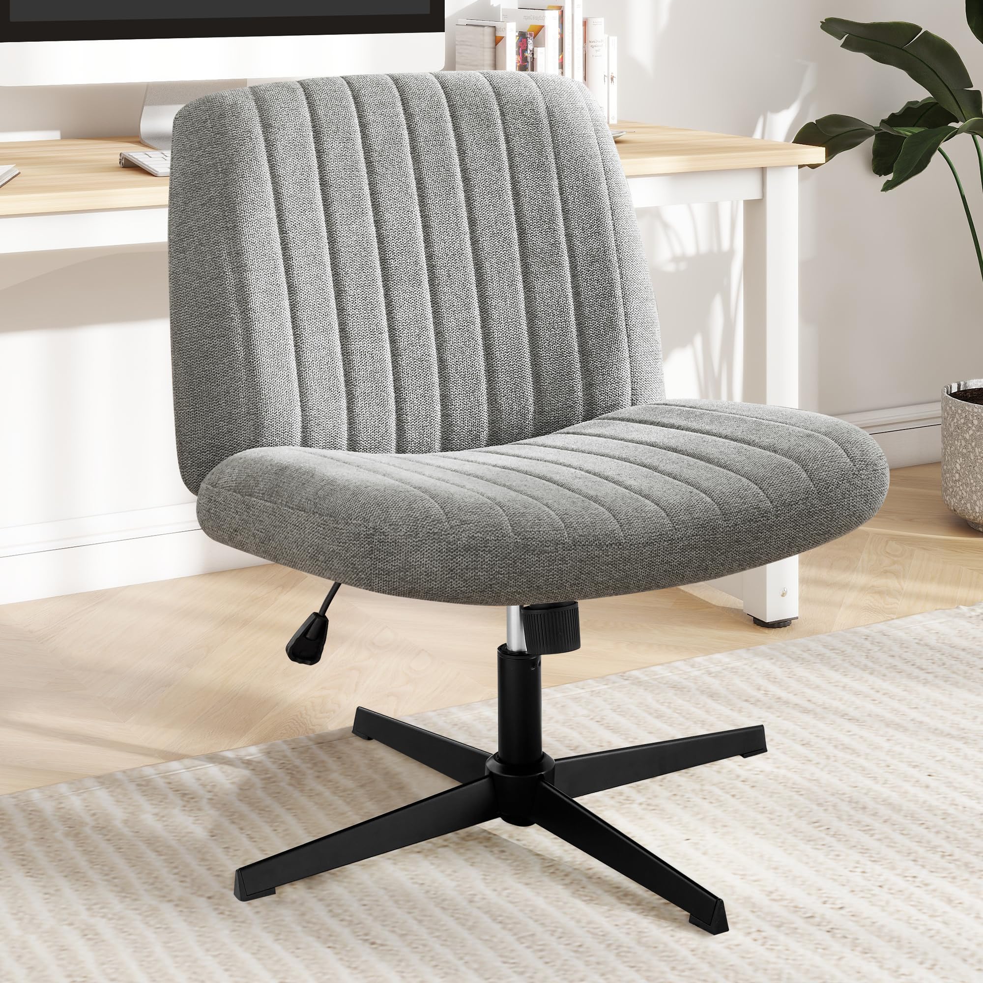 DUMOS Criss Cross Chair Leg Office Chair - Wide Comfortable Desk Seat Without Wheels, Armless Computer Task Chair, Swivel Vanity Chair with Height Adjustment for Home & Office Use