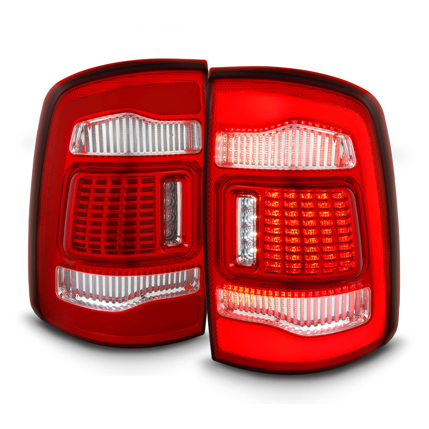 AKKON Full LED C-Tube Chrome Red Tail Lights Brake Lamp Pair for 2009-2018 Dodge Ram 1500 2500 3500 - Driver & Passenger Side - Enhanced Night Visibility & Style Upgrade for Trucks