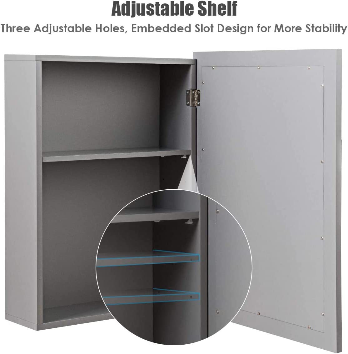 Tangkula Gray Mirrored Bathroom Wall Cabinet - Single Door Medicine Storage Cabinet with Mirror for Bathroom Organization | Perfect for Small Spaces, Vanity & Makeup Storage