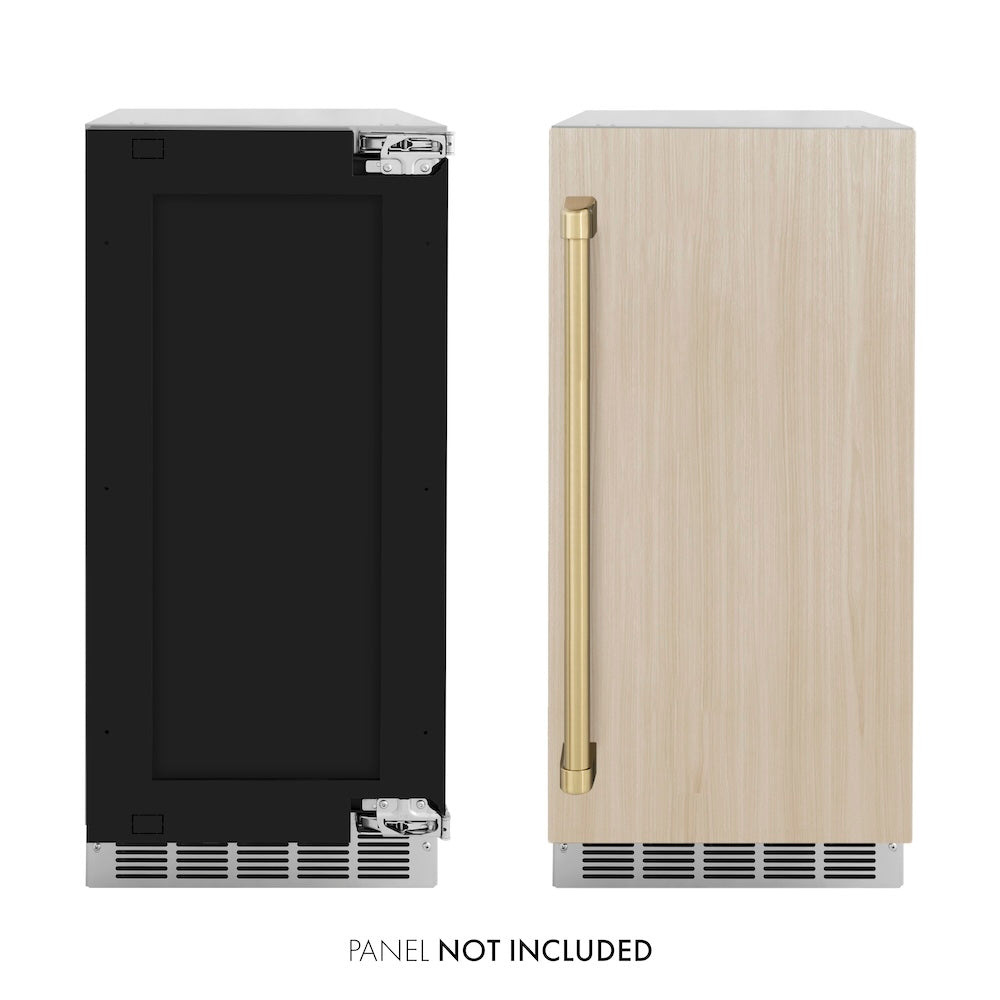 ZLINE Autograph Edition 15 Inch Built-In Ice Maker with Drain Pump - Panel Ready Door & Champagne Bronze Handle - Commercial Grade Under Counter Ice Machine for Home Bar, Kitchen, or Office (IGMDPZ 15 CB)