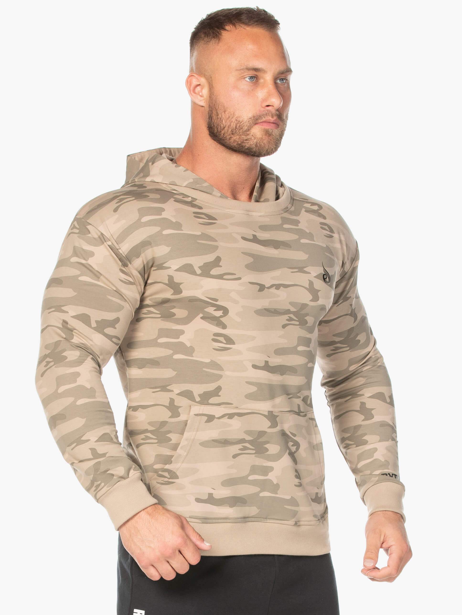 Men's Camo Pullover Hoodie - Tan Camouflage Sweatshirt for Outdoor Hunting & Casual Wear