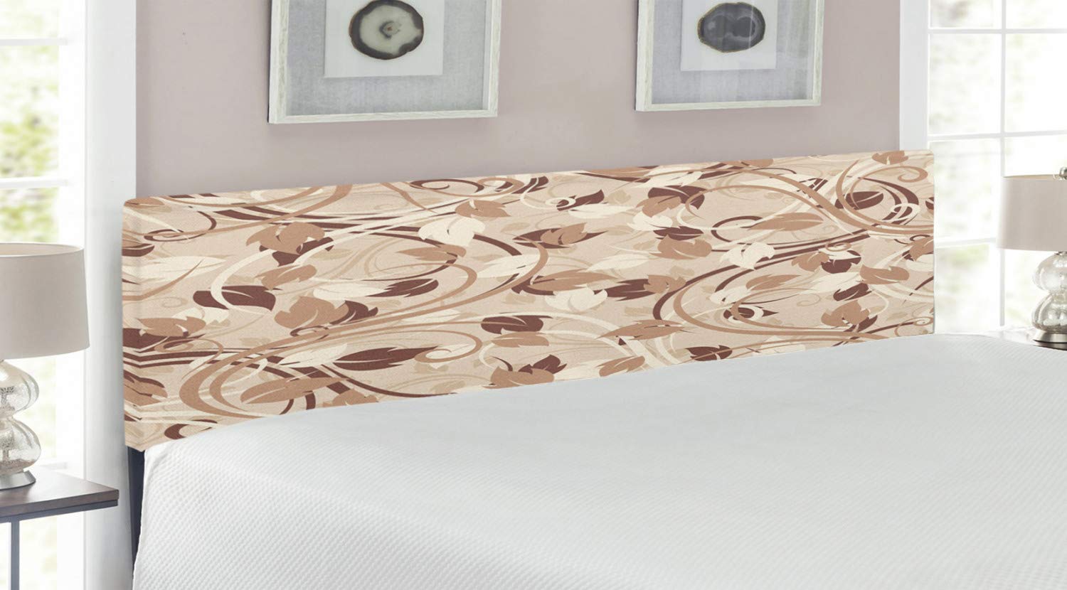 Ambesonne Ivory Upholstered Headboard King Size - Autumn Leaves Fall Season Design with Memory Foam, Decorative Metal Bed Frame in Cream Umber Cocoa | Perfect for Master Bedroom, Guest Room & Cozy Fall Decor