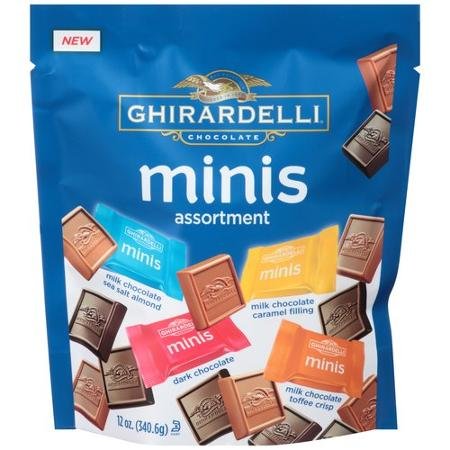 Ghirardelli Chocolate Minis Assortment 12 Oz - Milk Sea Salt Almond, Dark, Caramel & Toffee Squares - Individually Wrapped for Gifts, Parties & Office Snacks
