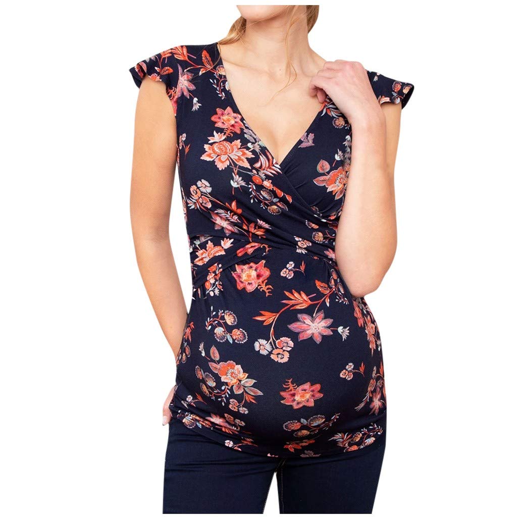Organic Maternity Nursing Top for Women - Short Sleeve Striped V-Neck Blouse for Pregnancy & Breastfeeding | Comfortable Nursing Shirt for New Moms, Perfect for Daily Wear, Work & Special Occasions