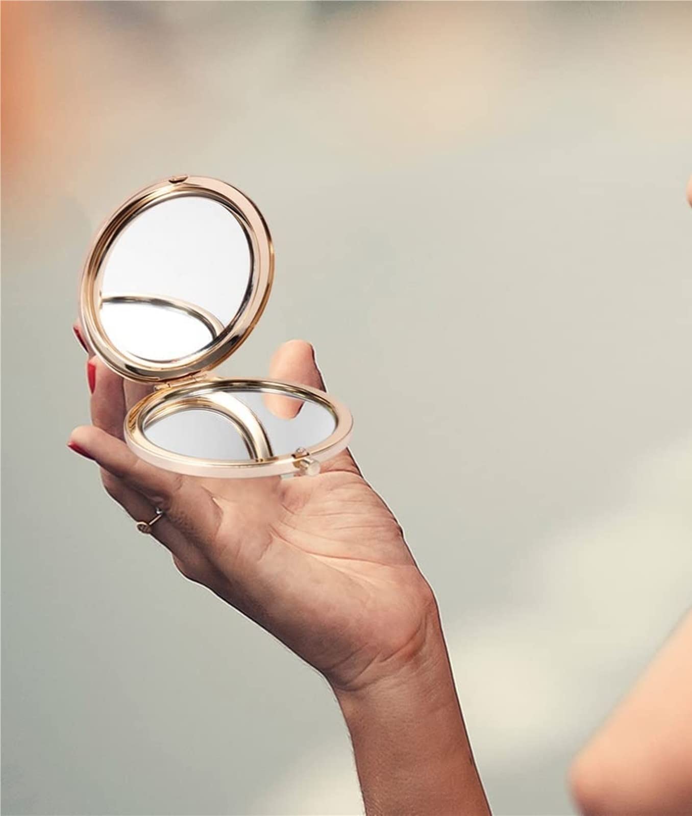 Portable Folding Compact Mirror - Dual-Sided Travel Makeup Mirror with Pearl Design, 2 Pack Handheld Cosmetic Mirror for Handbag & Pocket | Perfect for Travel, Home, and On-the-Go Touchups