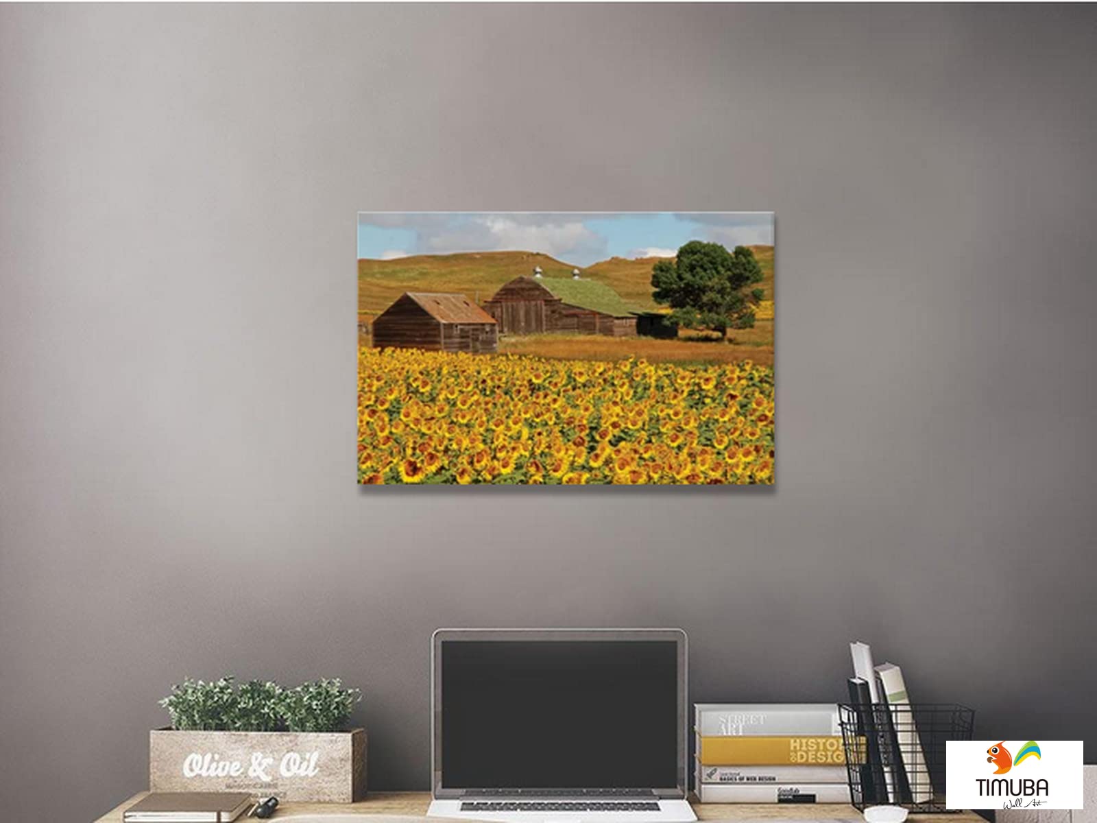 Sunflower Wall Art - Yellow Sunflowers Field Canvas Painting, Framed Nature Landscape Print for Kitchen & Bathroom Decor (28x40 Inches) - Perfect for Farmhouse, Boho & Modern Home Decor