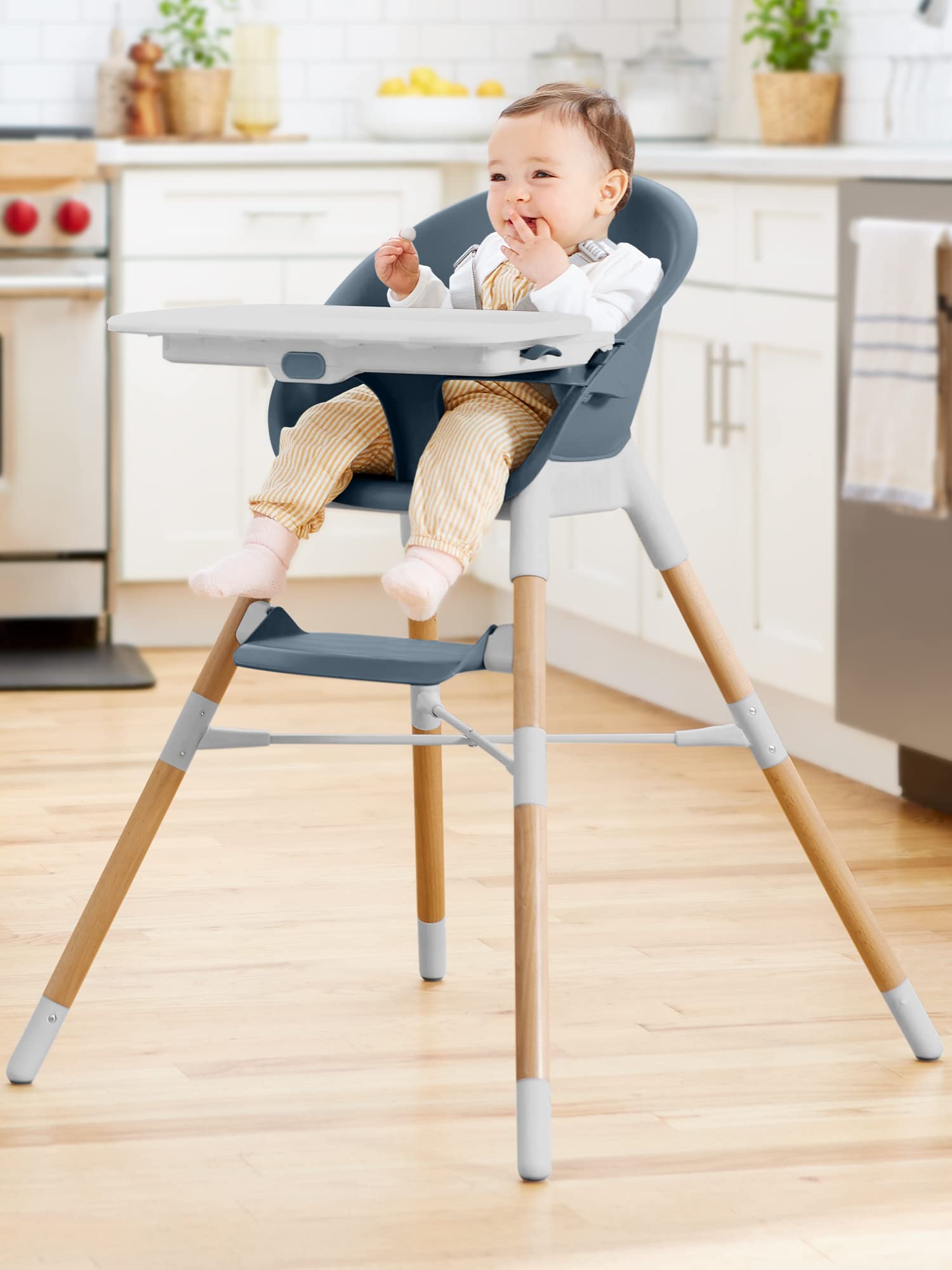 Skip Hop EON 4-in-1 Convertible Baby High Chair - Slate Blue | Adjustable Height, Easy Clean, Space-Saving Design for Small Kitchens & Dining Rooms | Perfect for Infants to Toddlers (6-36 Months)