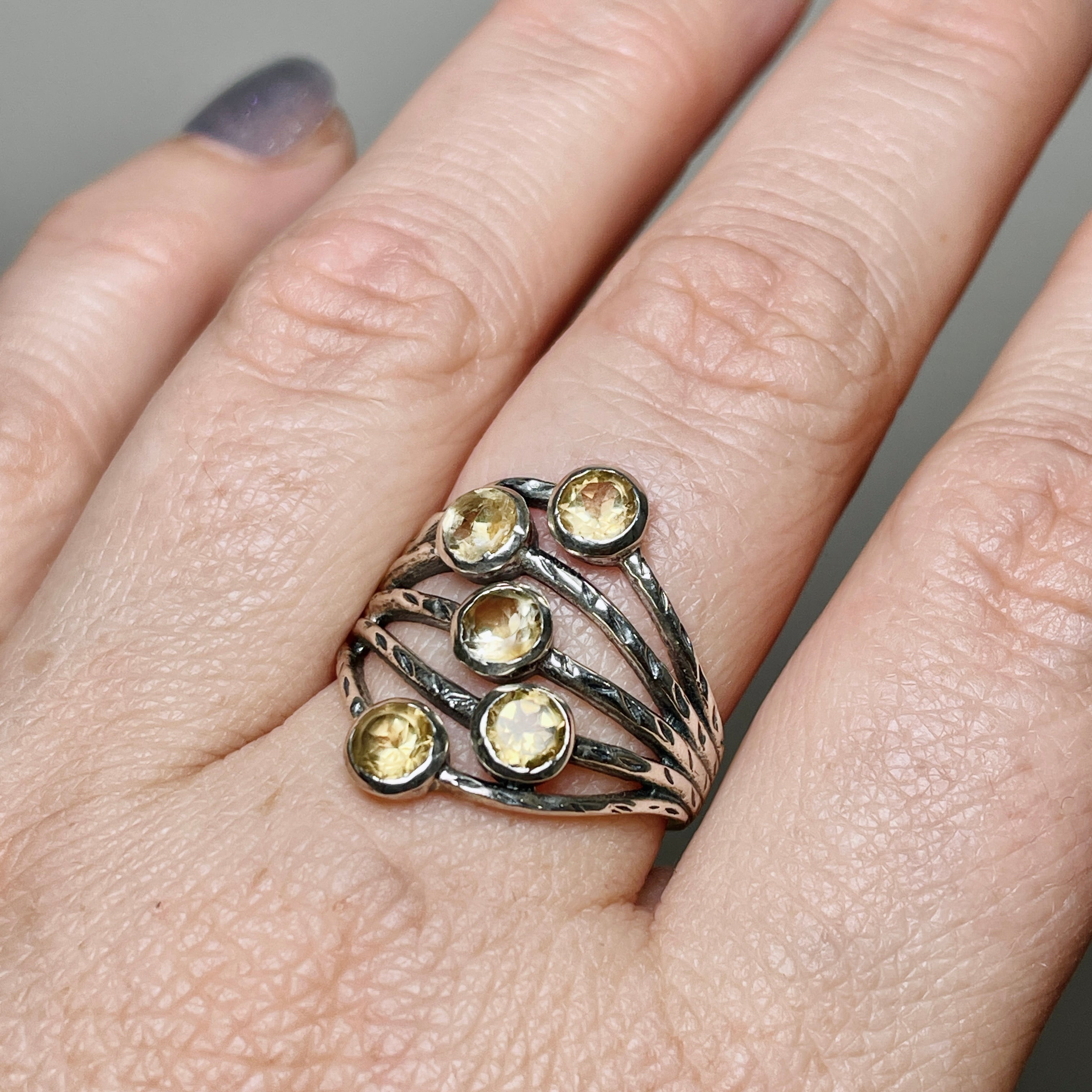 Faceted Citrine Gemstone Ring with Multi-Stone Accents R3875 - Elegant Jewelry for Women, Perfect for Parties, Weddings & Everyday Wear