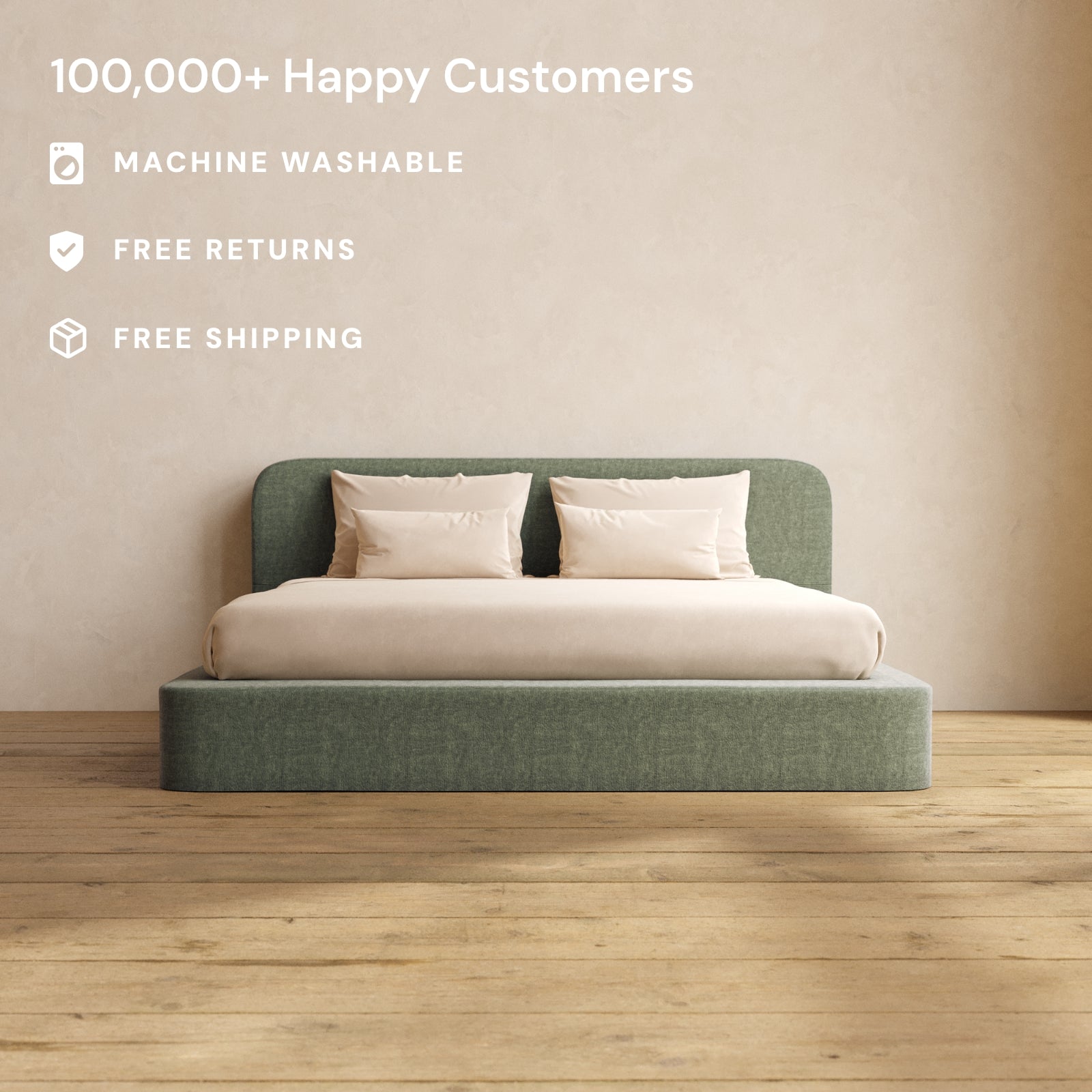 King Upholstered Platform Bed with Headboard - Heirloom Velvet in Willow | Modern Bedroom Furniture for Master Bed, Guest Room & Apartment
