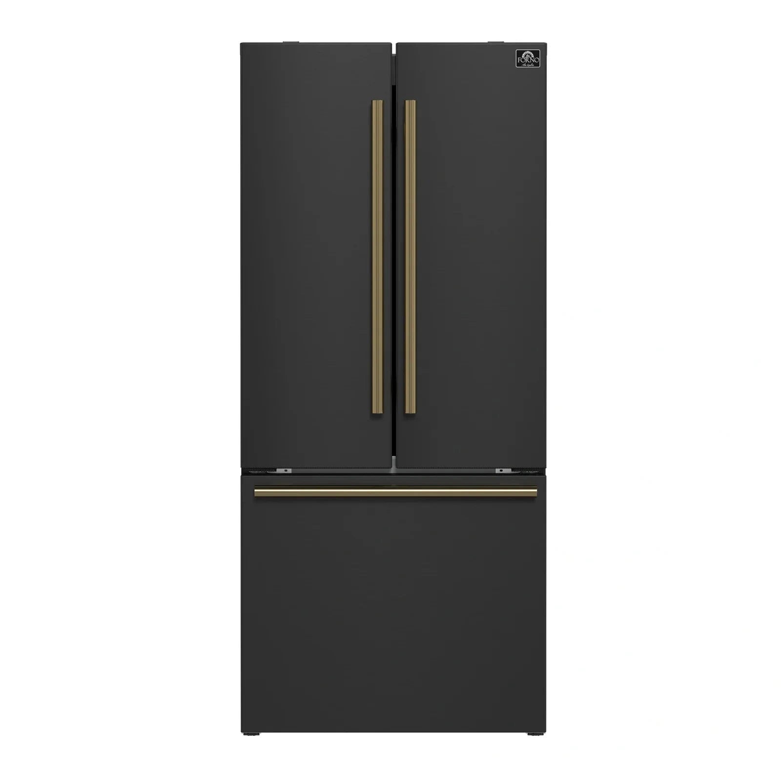 Forno Espresso Gallipoli 30-Door Refrigerator with Ice Maker - Black Finish & Antique Brass Handles (Model FFFFD1974 31BLK) - Perfect for Home Bars, Restaurants, and Commercial Kitchens