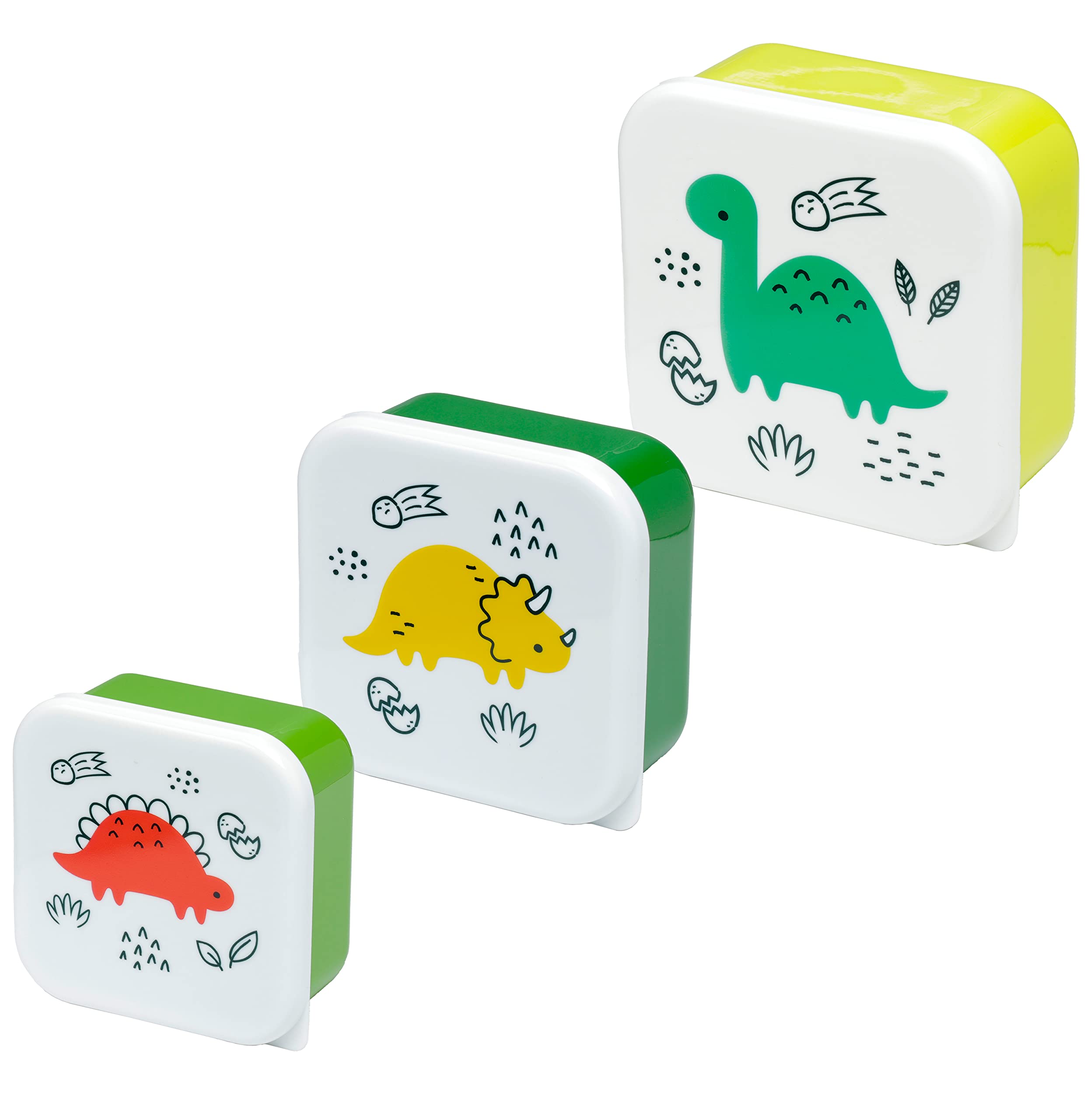 Puckator Dinosauria Jr 3-Piece Lunch Box Set with Multi-Compartment Storage (S/M/L) - Reusable Food Containers for Kids & Adults - BPA-Free Snack Boxes for School, Work & Picnics - Durable Lunch Containers with Secure Lids for Meal Prep & On-the-Go Eating