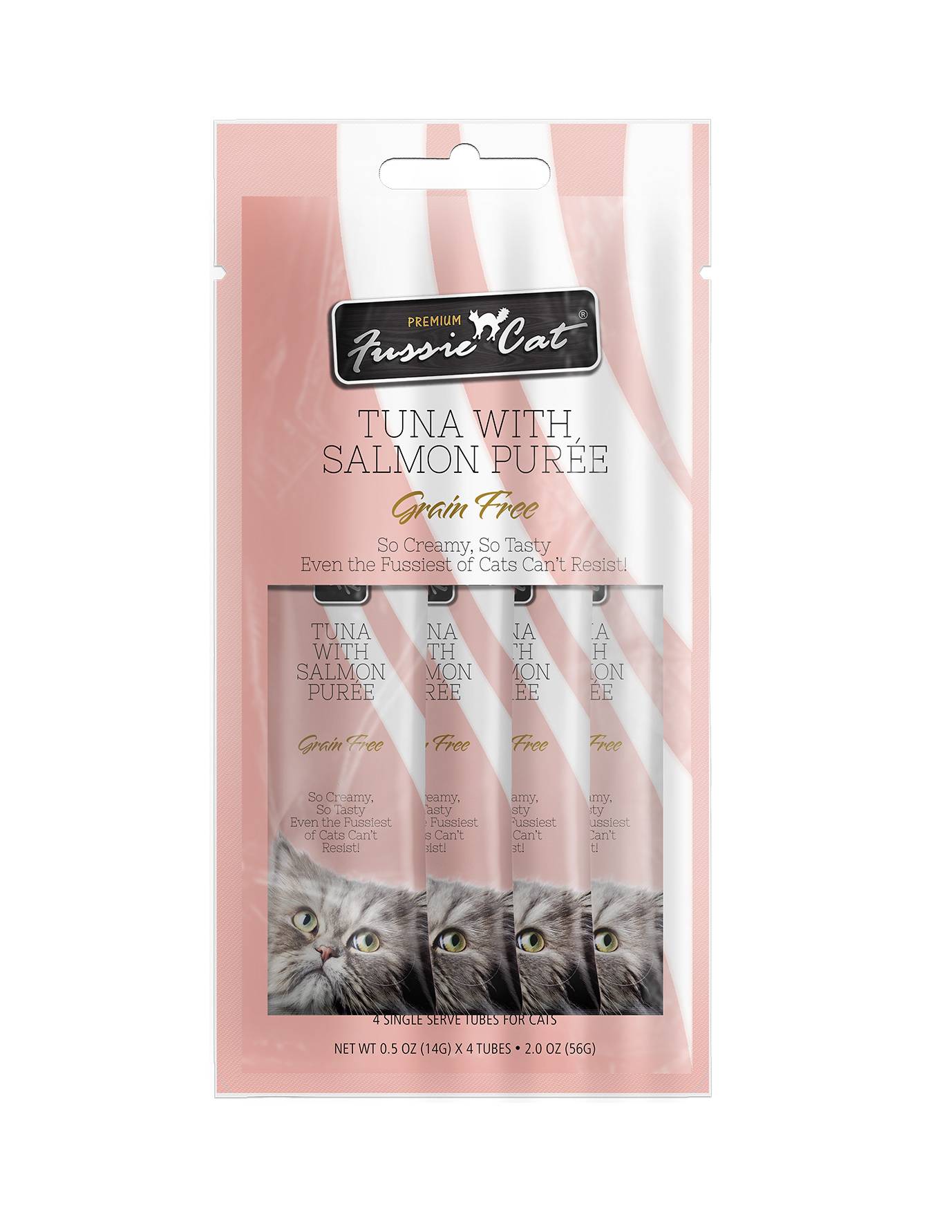 Premium Fussie Cat Puree Tuna & Salmon Cat Treats - 14g x 4 Pack | Grain-Free Wet Cat Food Topper for Kittens & Adult Cats | Perfect for Training, Rewards & Picky Eaters