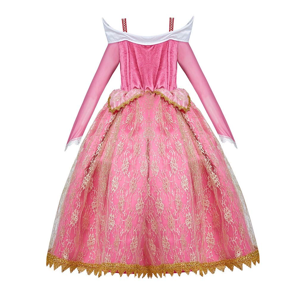 REXREII Girls Princess Sleeping Beauty Costume - Elegant Fancy Dress for Halloween, Cosplay, Christmas Party & Birthday - Includes Accessories - Perfect for Dress-Up, Role Play & Special Occasions