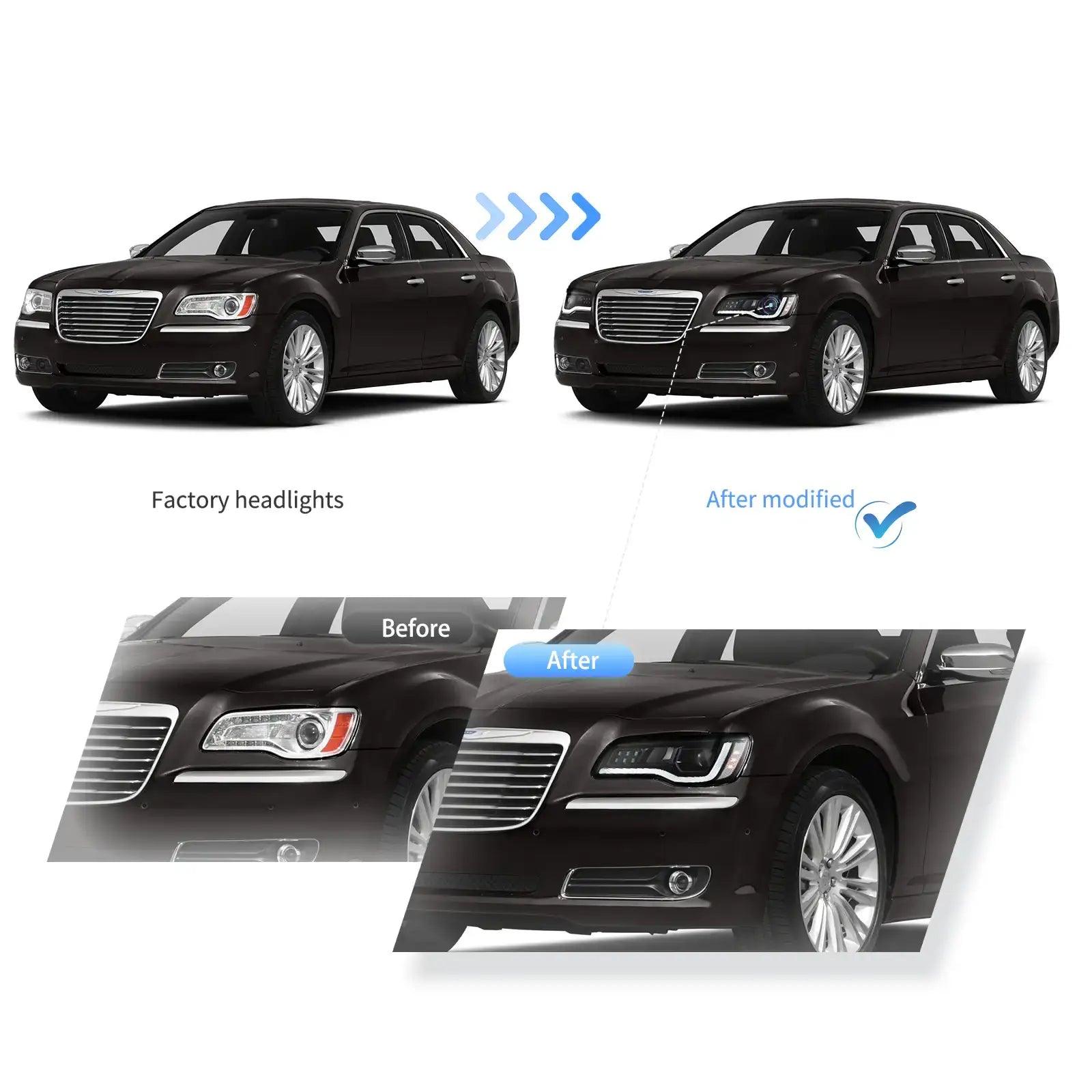 2011-UP Chrysler LED Headlight Assembly - Dual Beam Projector Headlights for Improved Night Visibility | Perfect for Off-Roading, Night Driving & Car Upgrades