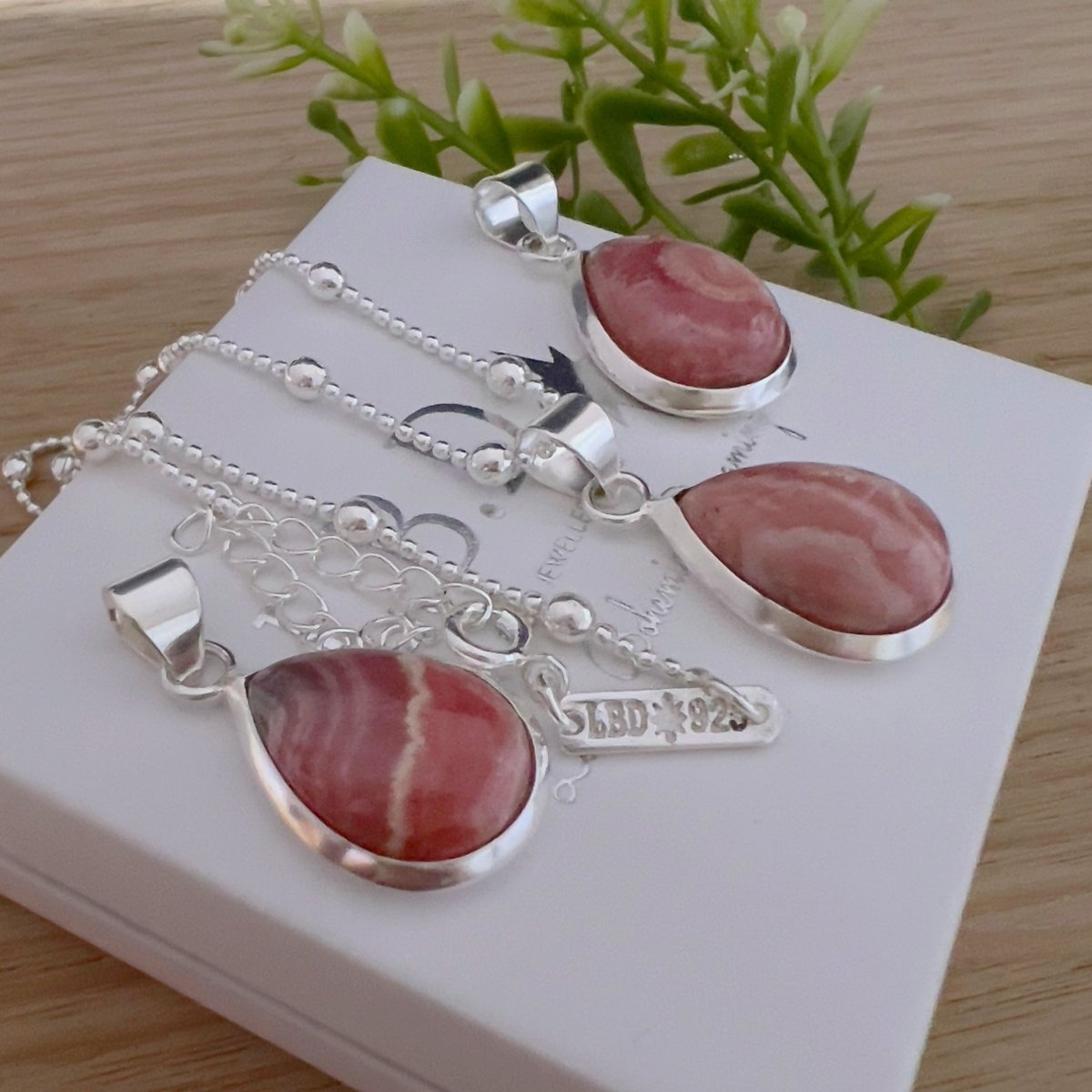 Elegant Raindrop Rhodochrosite Pendant Necklace for Women - Handmade Gemstone Jewelry Gift for Birthday, Anniversary & Special Occasions