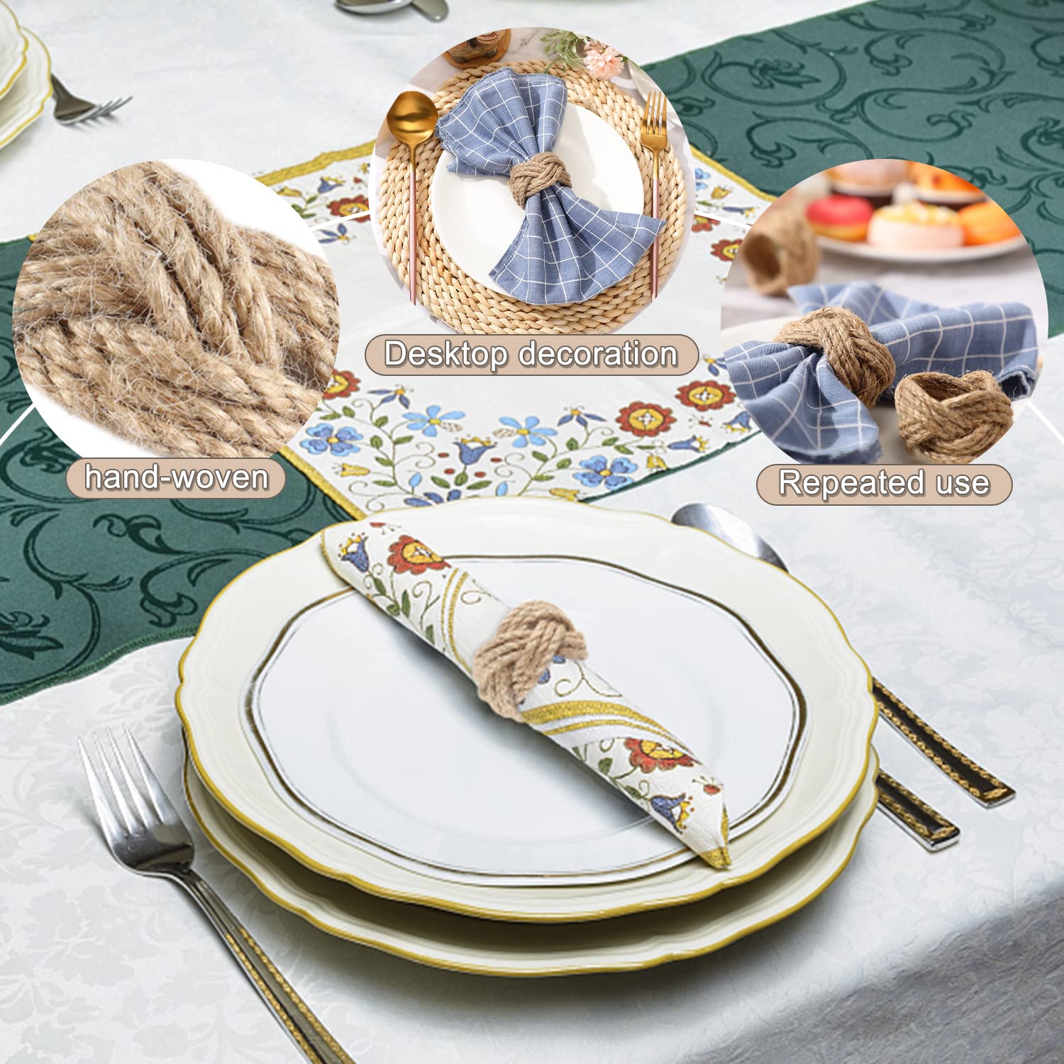 6-Pack Woven Burlap Napkin Rings - Rustic Farmhouse Table Decor for Wedding, Banquet, Christmas, Thanksgiving & Easter - Perfect for Dining Table, Holiday Parties & Special Occasions