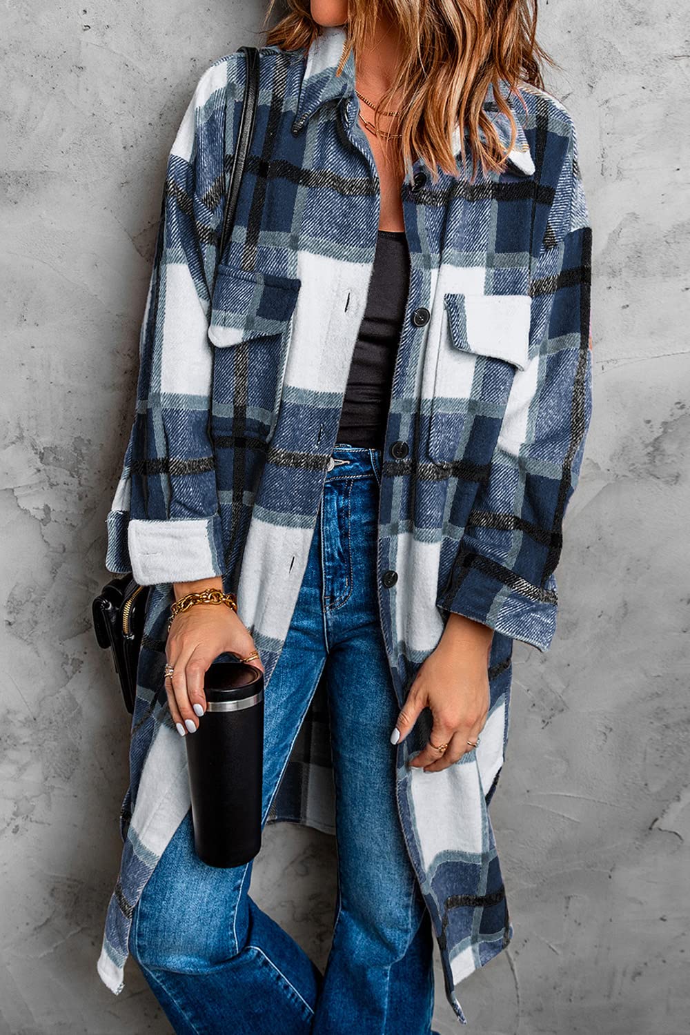 PRETTYGARDEN Women's 2025 Plaid Shacket Jacket - Long Sleeve Button Down Shirt, Winter Wool Coat for Women | Fashion Outerwear for Casual Wear, Office & Fall/Winter Seasons