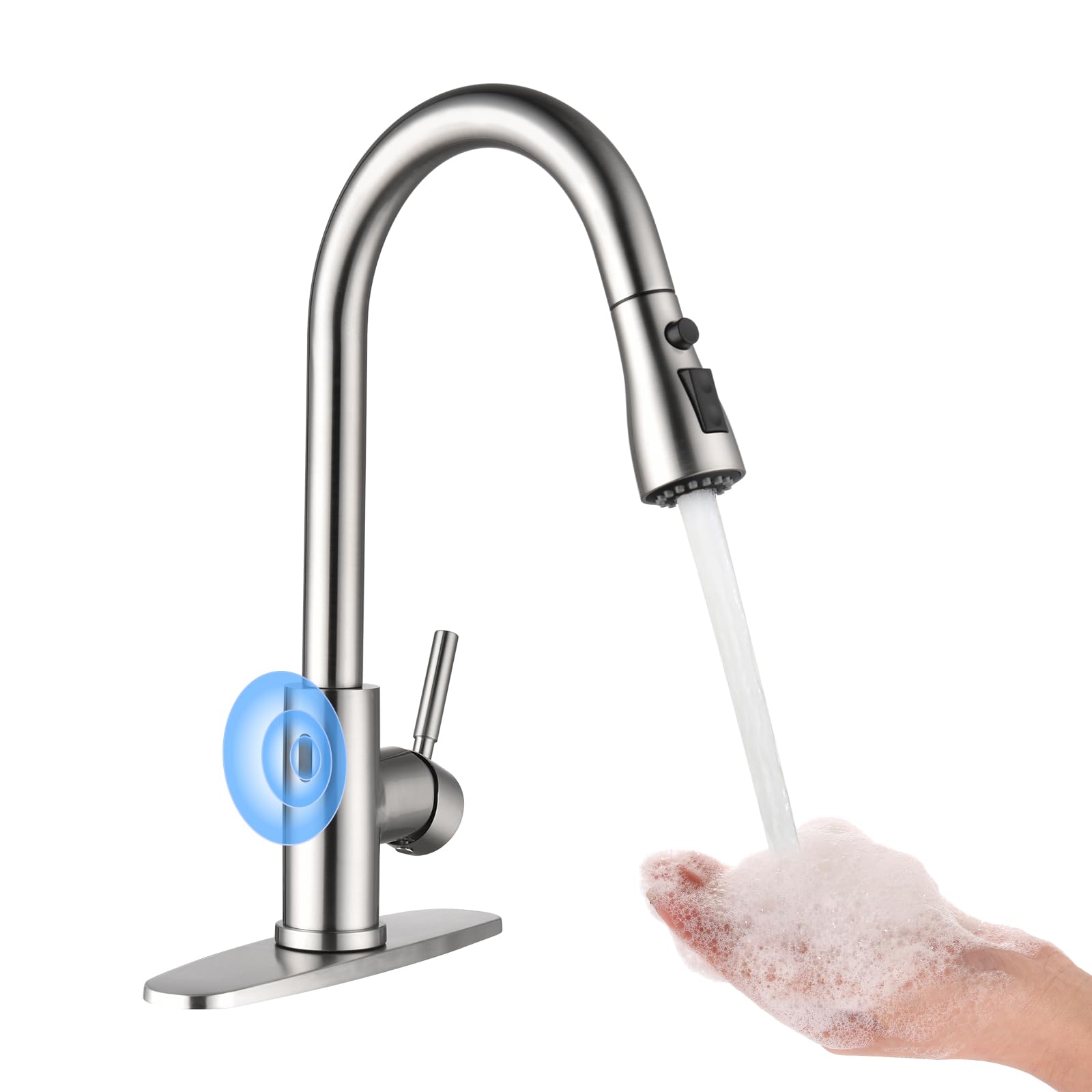 Arofa Touchless Kitchen Faucet with Pull Down Sprayer - Smart Motion Sensor Single Handle Stainless Steel Sink Faucet in Brushed Nickel - Ideal for Modern Kitchens and Busy Households