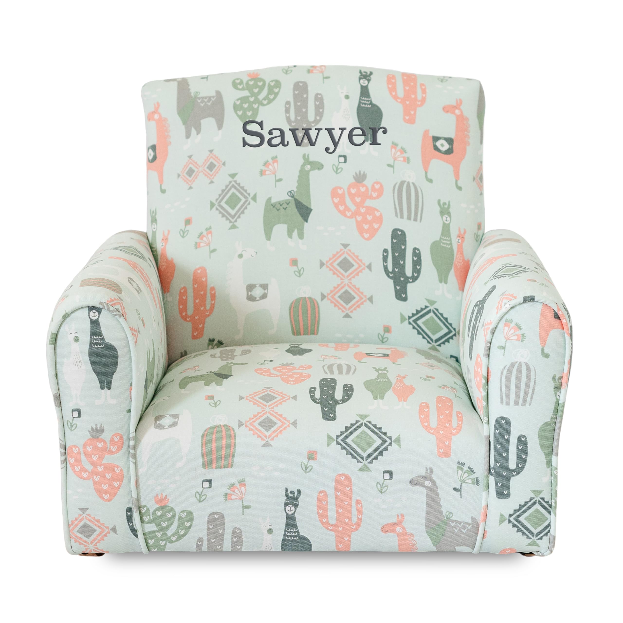 Personalized Kids Rocking Chair with Name - Soft Upholstered Toddler Armchair, Custom Llama Print Design for Nursery & Playroom - Comfortable Personalized Children's Furniture for Reading Nook & Bedroom Decor