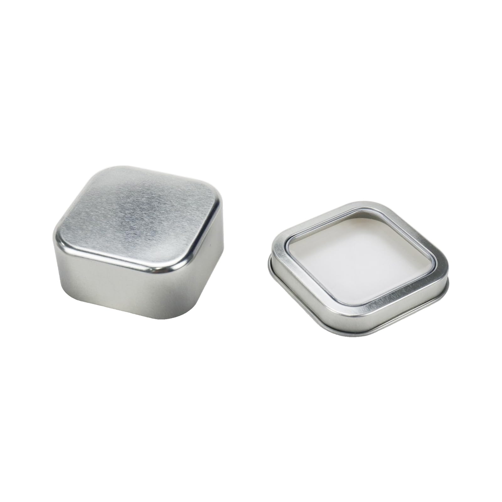 Coshar 10-Piece Square Metal Storage Organizer Set - Mini Tin Boxes with Clear Window Lids for Candy, Candles, Lip Balm & Solid Perfume (Silver) - Perfect for Home, Office, Party Favors & Travel Organization