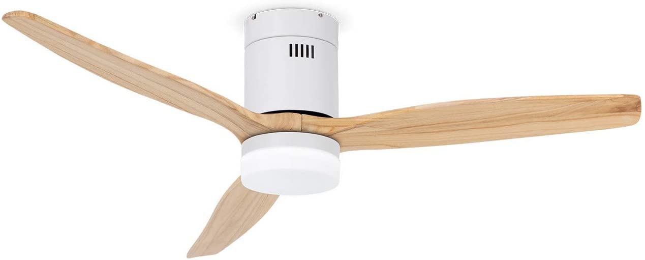 52 Inch White Farmhouse Ceiling Fan with Light and Remote Control - 6 Speed Adjustable LED Light Fixture with 3 Wooden Blades for Living Room, Bedroom, Dining Room - Modern Home Decor (White + Wood Finish)
