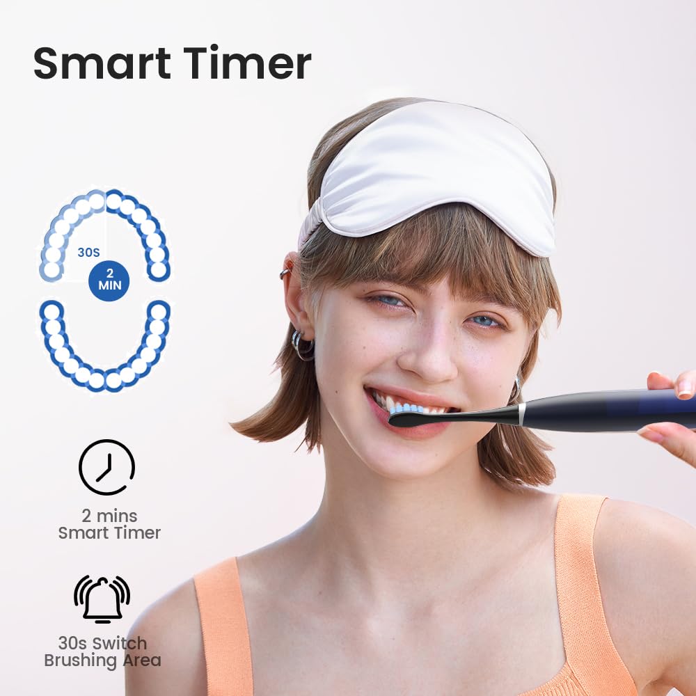 Oclean Electric Toothbrush for Adults - 150 Days Battery Life, USB Rechargeable Sonic Toothbrush with 6 Brush Heads & Travel Case, 5 Cleaning Modes & Smart Timer - Perfect for Travel, Home & Daily Oral Care