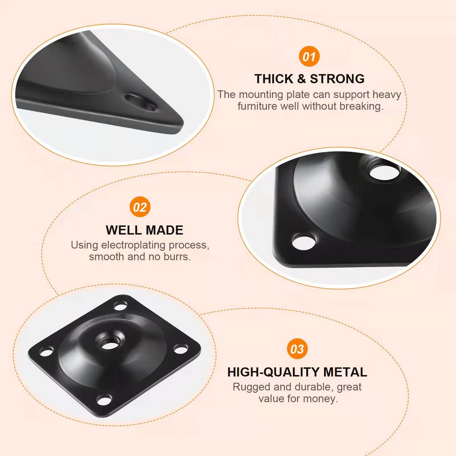 4 Sets Heavy Duty Furniture Leg Mounting Plates - 5/16
