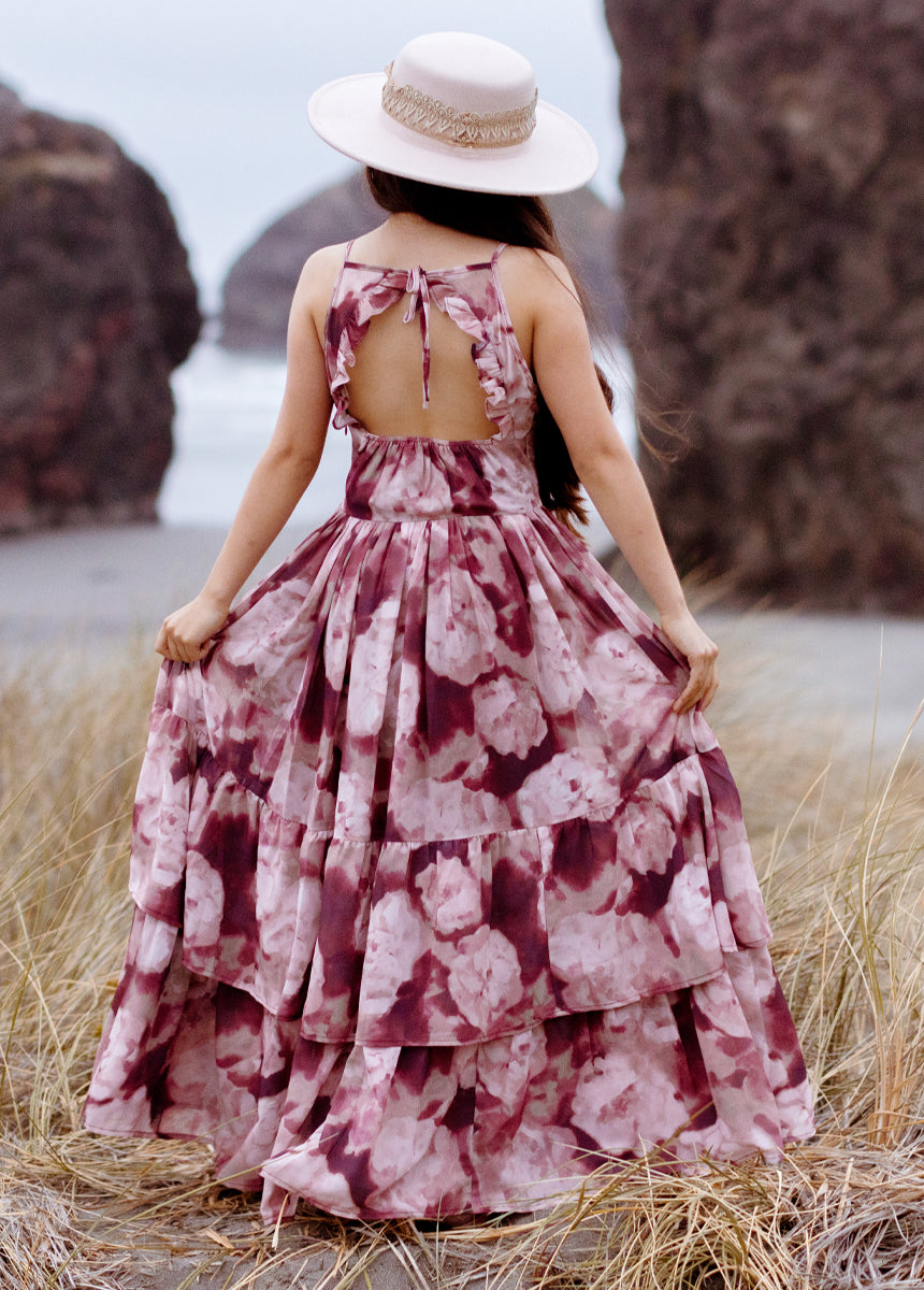 Catrin Dress in Warm Watercolor Floral Print - Elegant Summer Maxi Dress for Beach, Vacation & Casual Outings