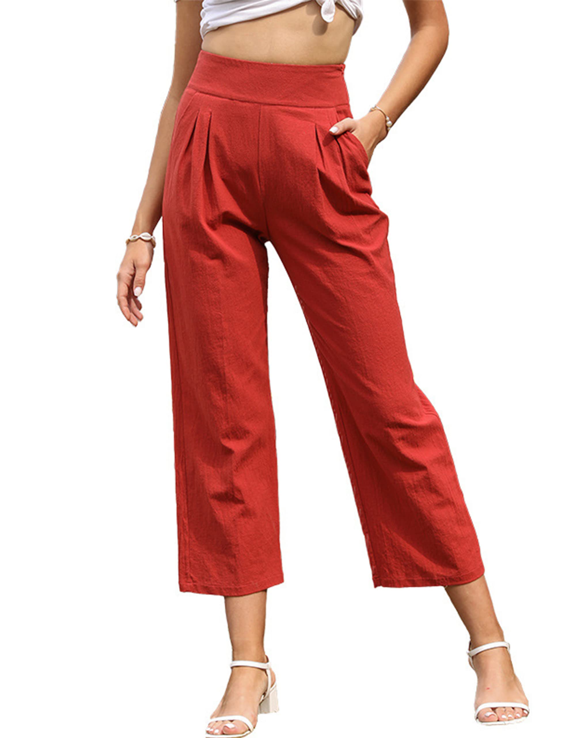 Hathne Women's High Waist Solid Color Office Pants - Professional Cropped Work Trousers with Pockets for Business Casual & Formal Wear | Perfect for Office, Meetings, and Business Travel